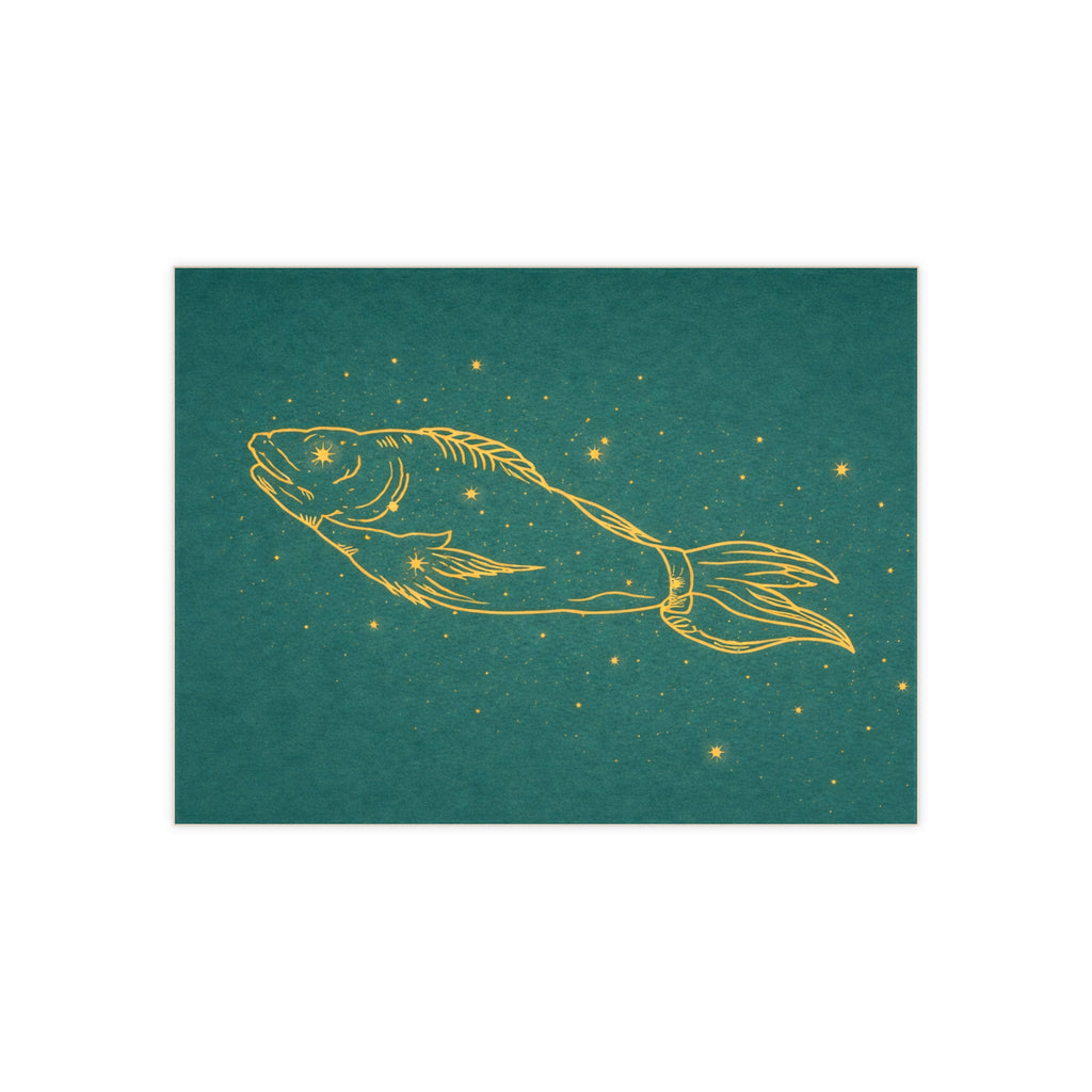 Grand Central Station-inspired Gold Pisces Zodiac Fish on Teal Ceramic Bath Tile (Astrology Home Décor) 6" x 8"