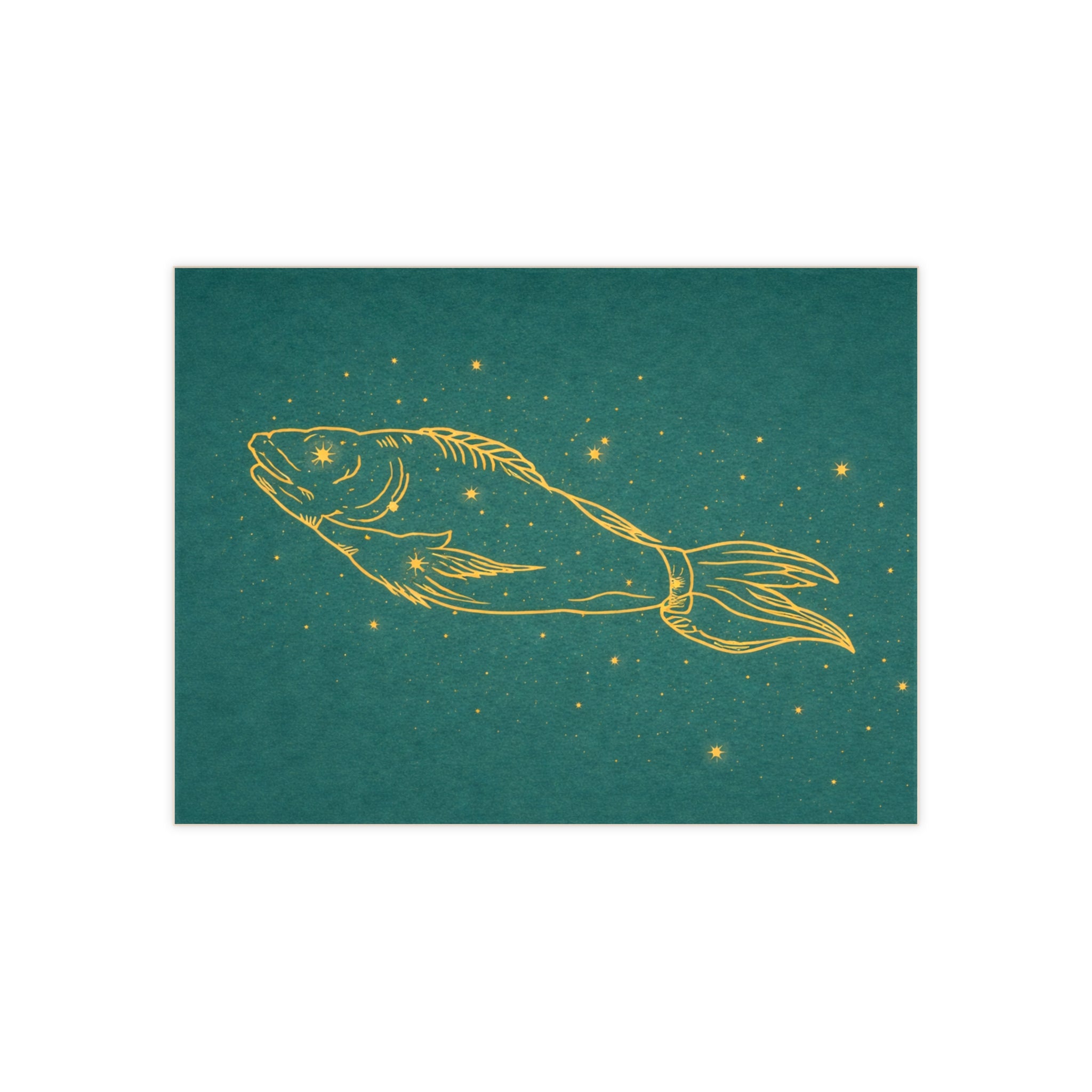 Grand Central Station-inspired Gold Pisces Zodiac Fish on Teal Ceramic Bath Tile (Astrology Home Décor) 6" x 8"