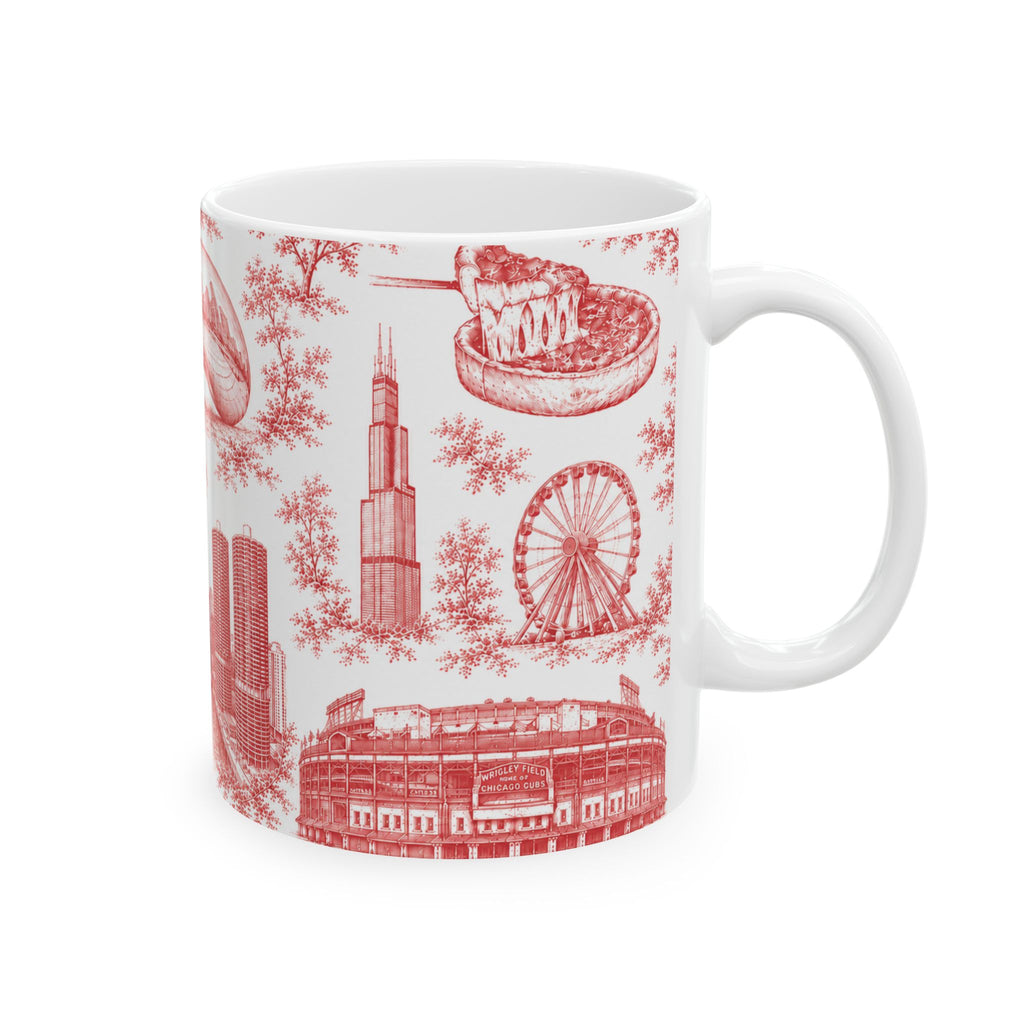 Chicago Red Toile de Jouy Ceramic Mug (11oz)