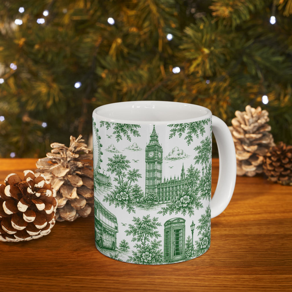 London Green Toile du Jouy Ceramic Mug – Vintage London Icons (11oz)