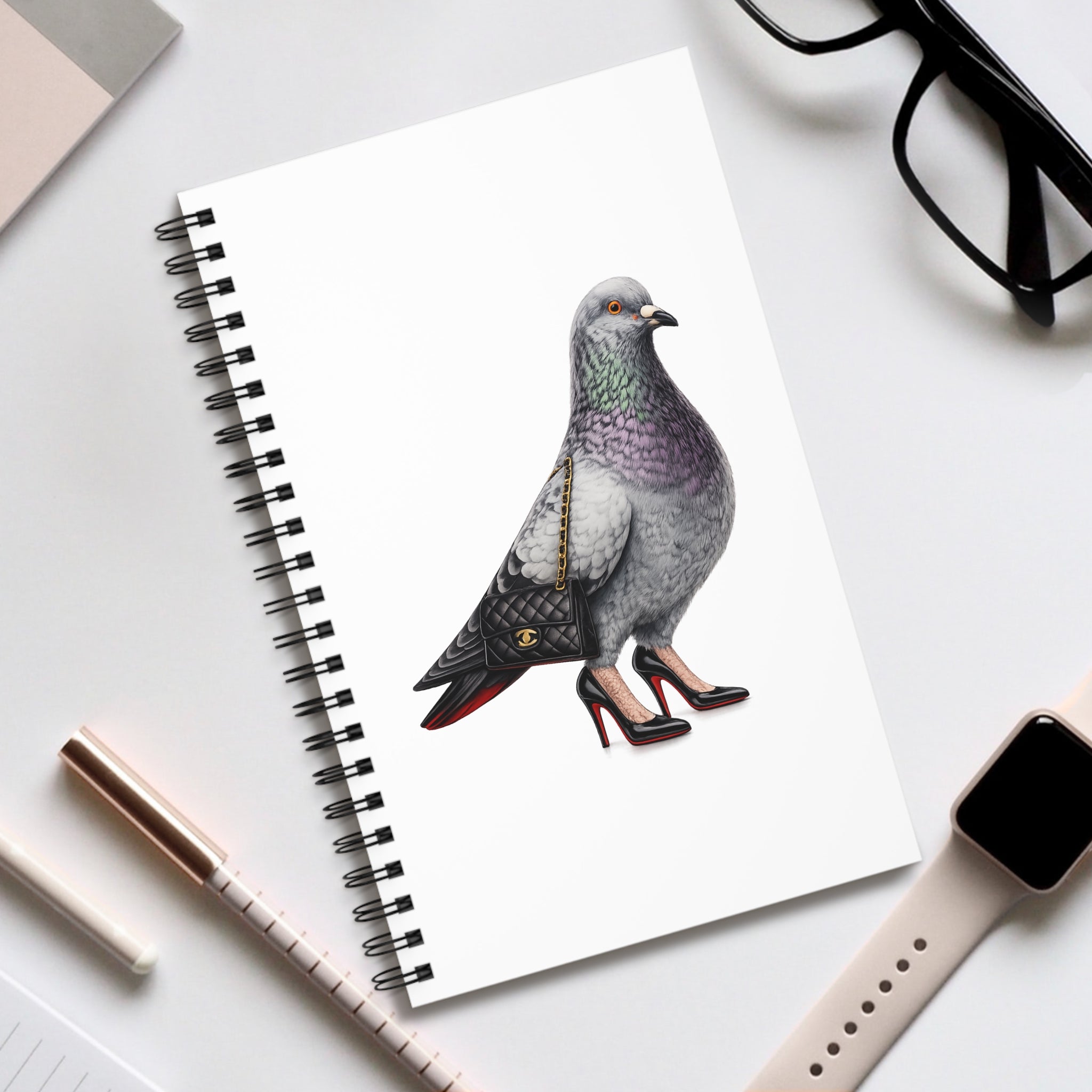 Customizable Meatpacking District NYC Pigeon Spiral Journal |  Luxury Fashion Bird Lovers Notebook