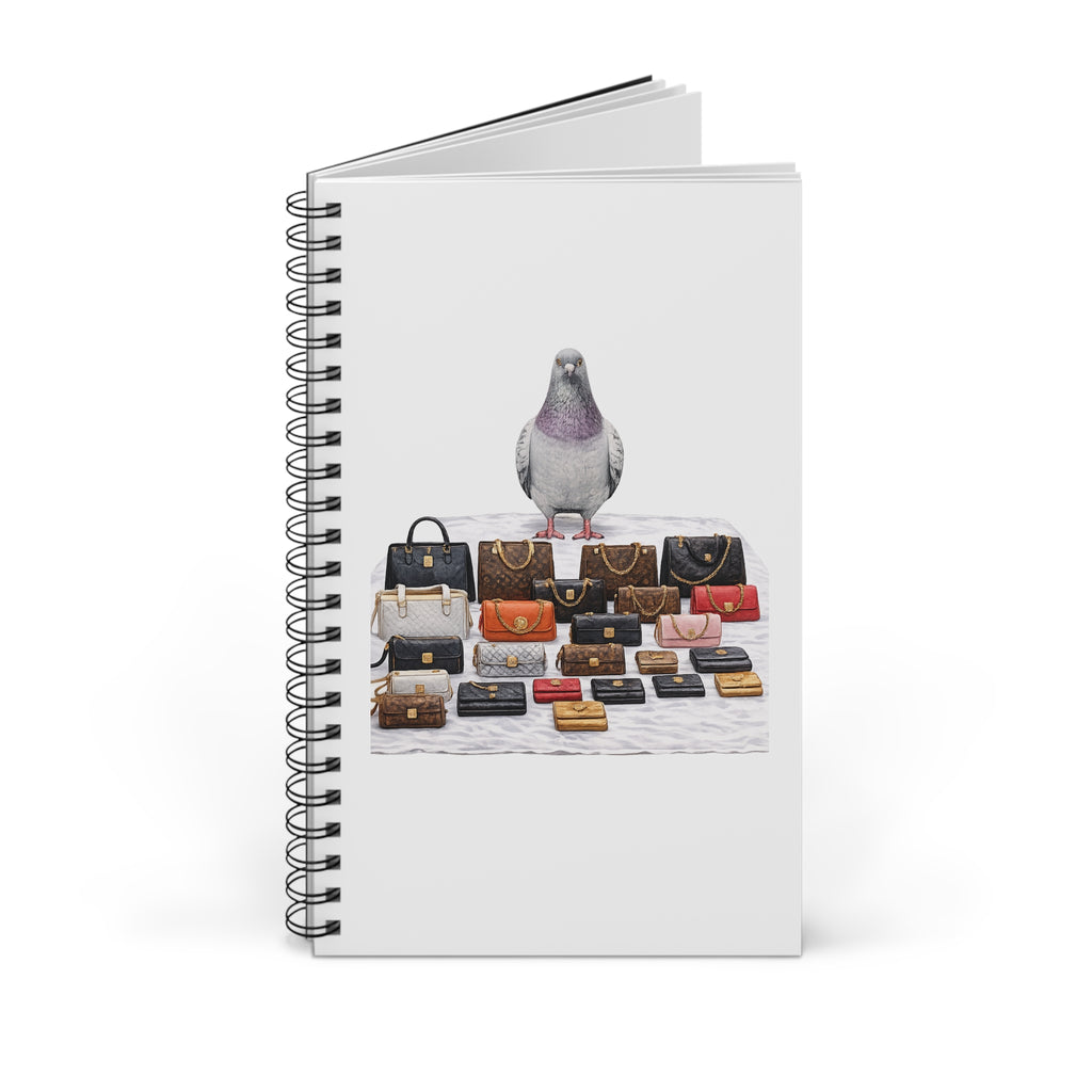 Customizable Canal Street Pigeon Spiral Journal |  Bootleg Luxury Handbags Bird Lovers Notebook