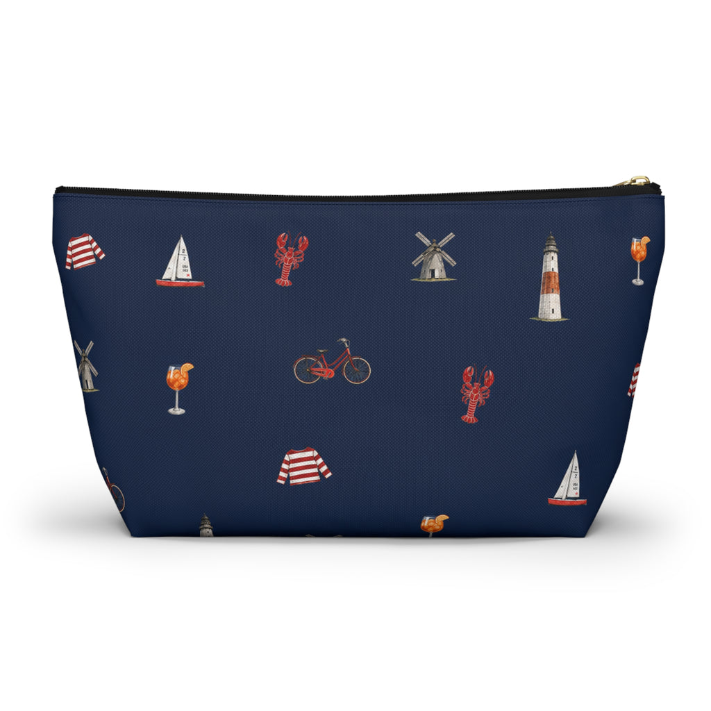 Icons of The Hamptons Large Navy Blue Pouch — T-Bottom Makeup & Travel Organizer