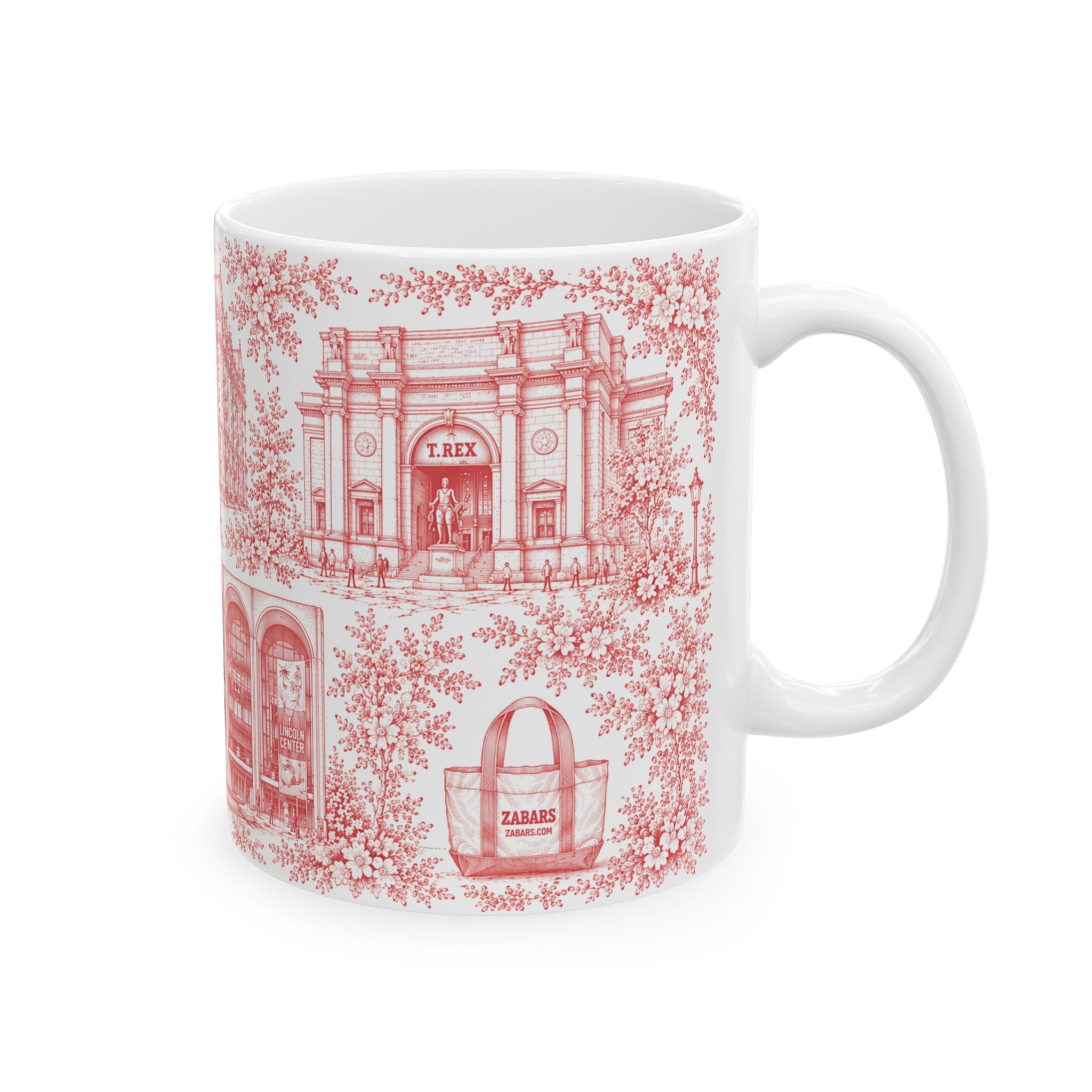 Upper West Side Red Toile de Jouy Mug | New York Chinoiserie Ceramic Coffee Cup
