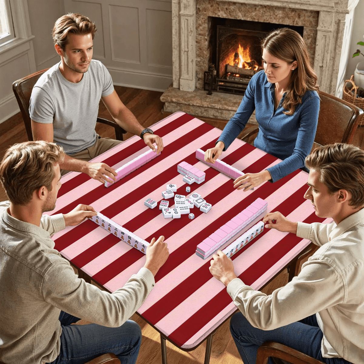 Blush and Maroon Stripes Mahjong Mat 31.5"x31.5"