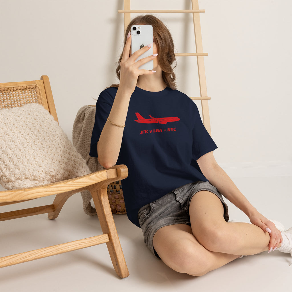 Travel Day NYC Airport Comfy Flight Tee — "JFK v LGA = NYC" Travel Math Airplane T-Shirt