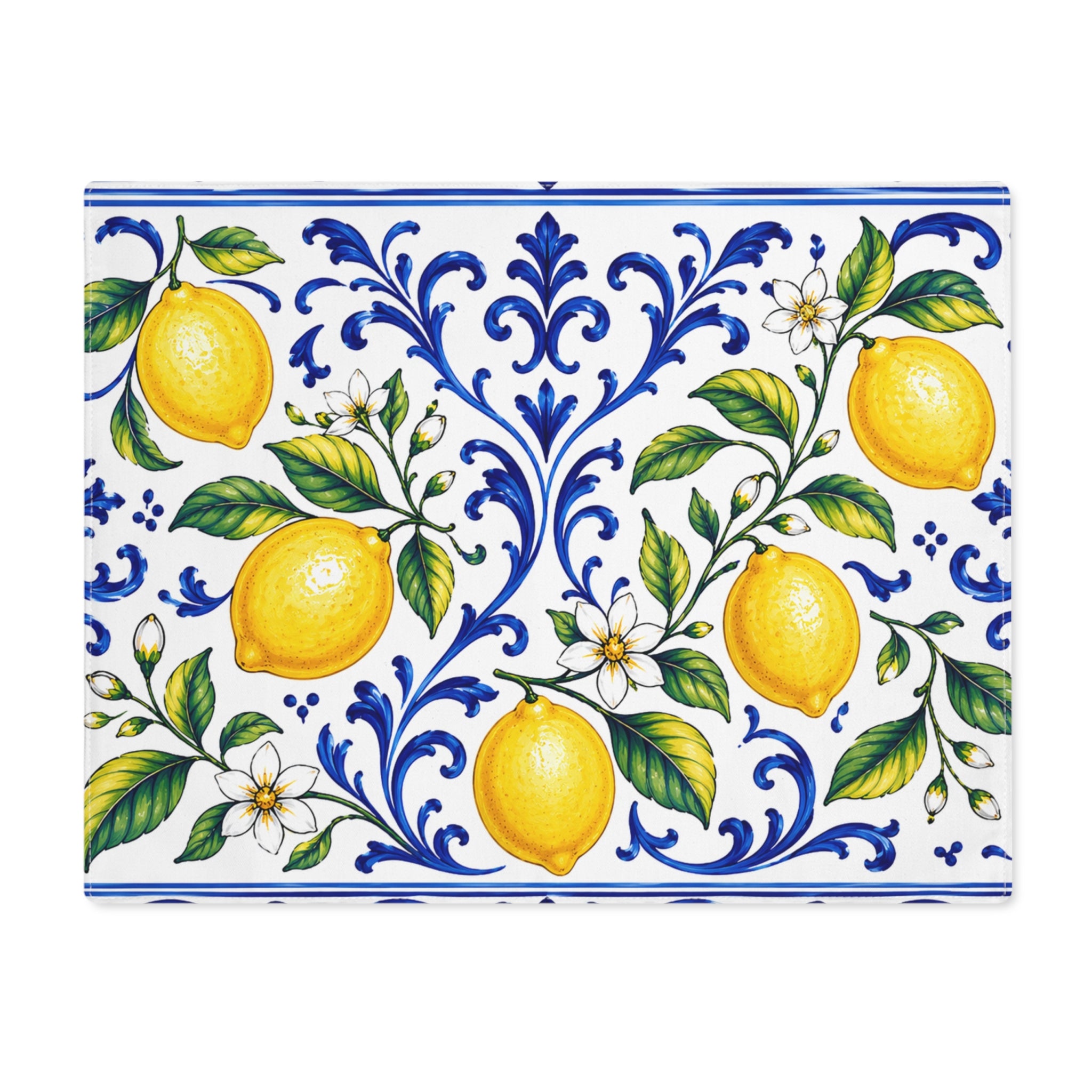 Little Italy Amalfi Blue and White with Lemon Decorative Placemat — Mediterranean Citrus Table Mat