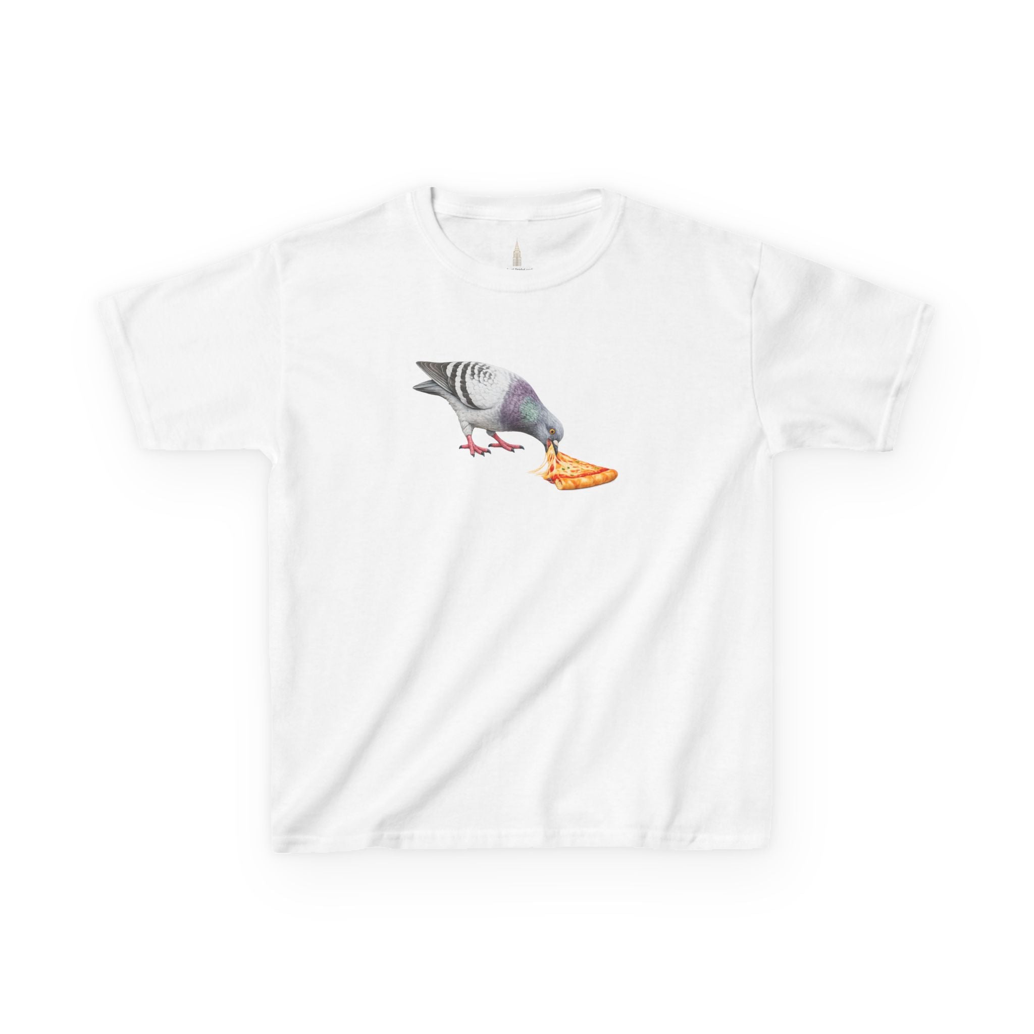 Customizable Little Italy NYC Pigeon Kid Pizza Tee —  Cute Bird Pizza Lover T-Shirt for Children