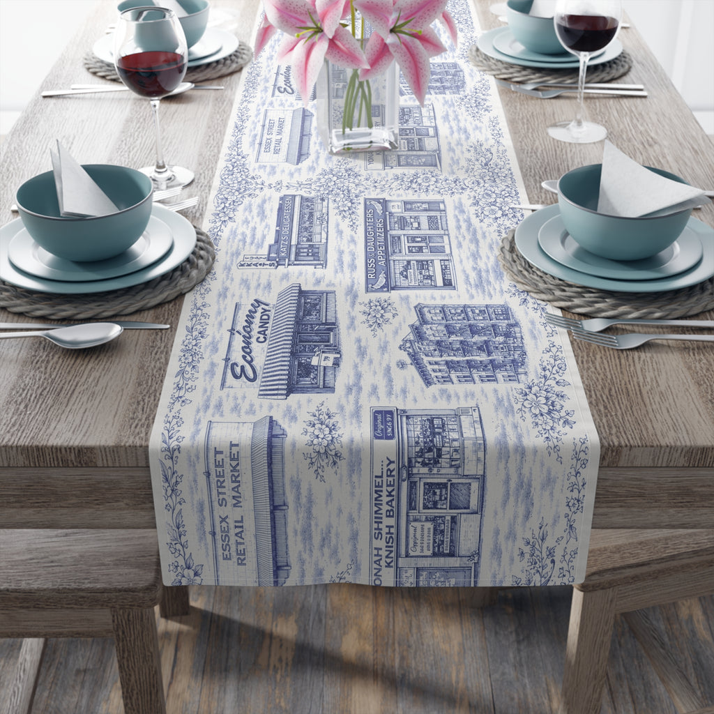 Blue Toile de Jouy Lower East Side Table Runner —  NYC Chinoiserie Dining Table Decor