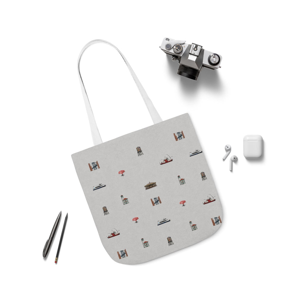 Icons of DUMBO Canvas Tote — Illustrated Miniature Brooklyn Icons Tote Bag