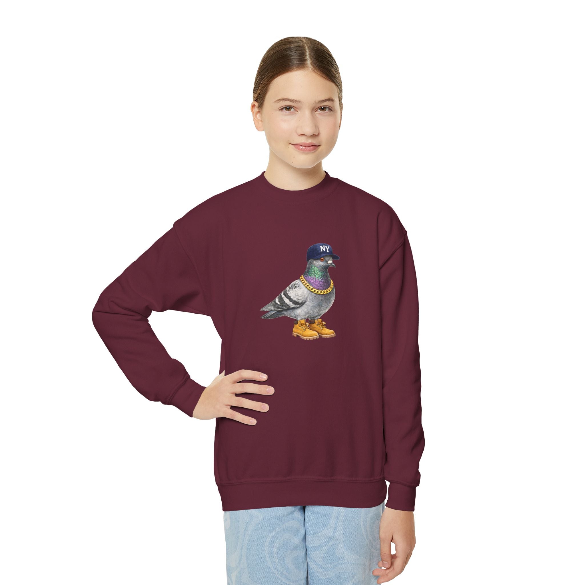 Customizable Bronx NYC Pigeon NYC Kids Crewneck Sweatshirt    New York Baseball Fan Bird Lover Childrens Sweater