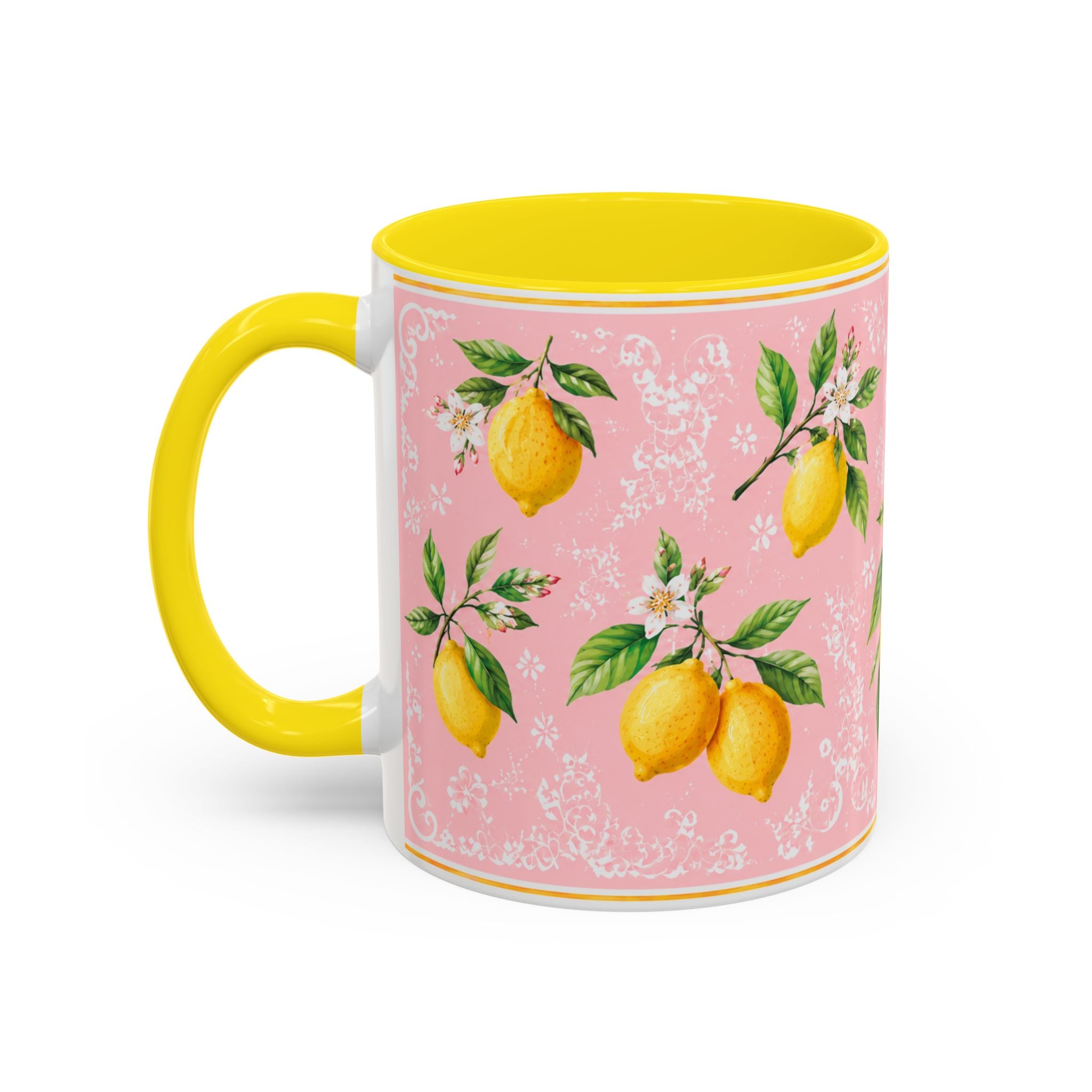 Little Italy Amalfi Pink Lemon 2 Accent Mug — La Dolce Vita Ceramic Kitchen Mug (11oz)