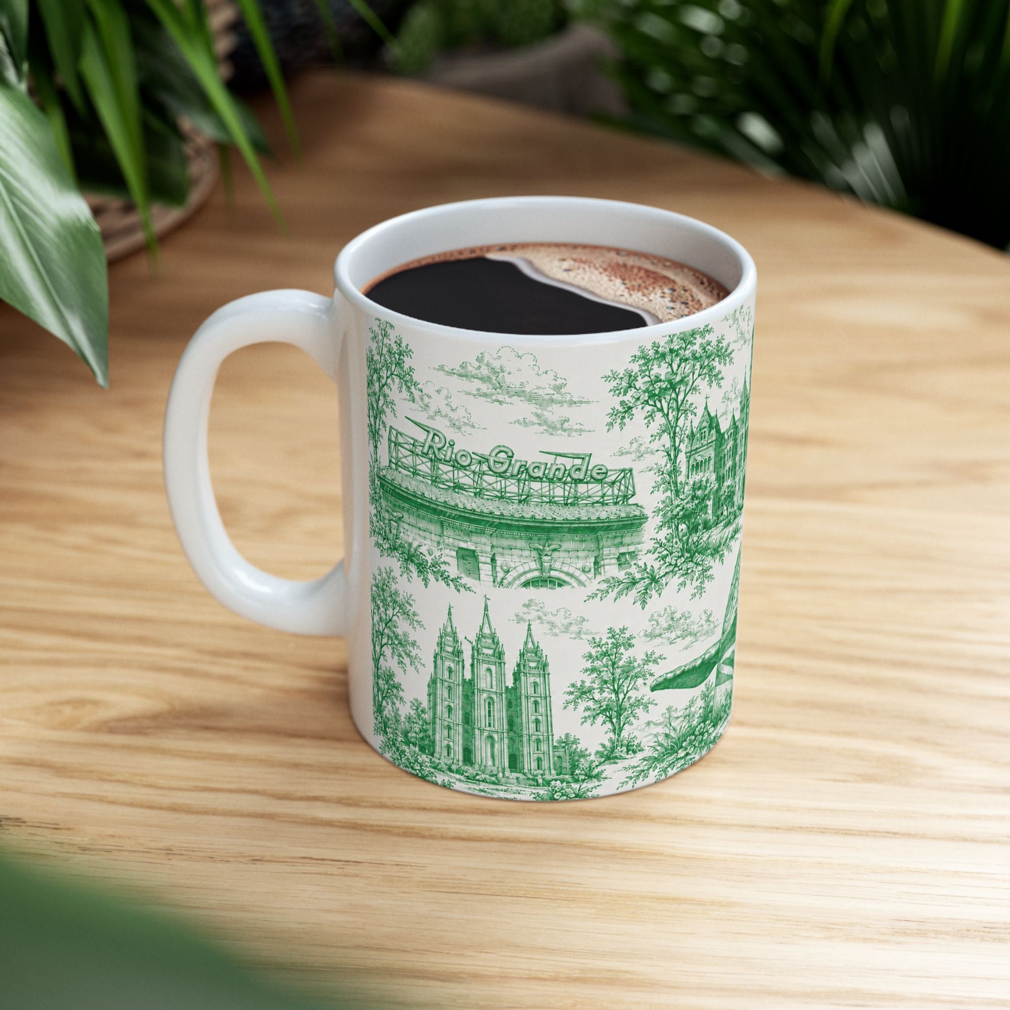 Salt Lake City Green Toile de Jouy Mug —  Ceramic Coffee Cup (11oz)