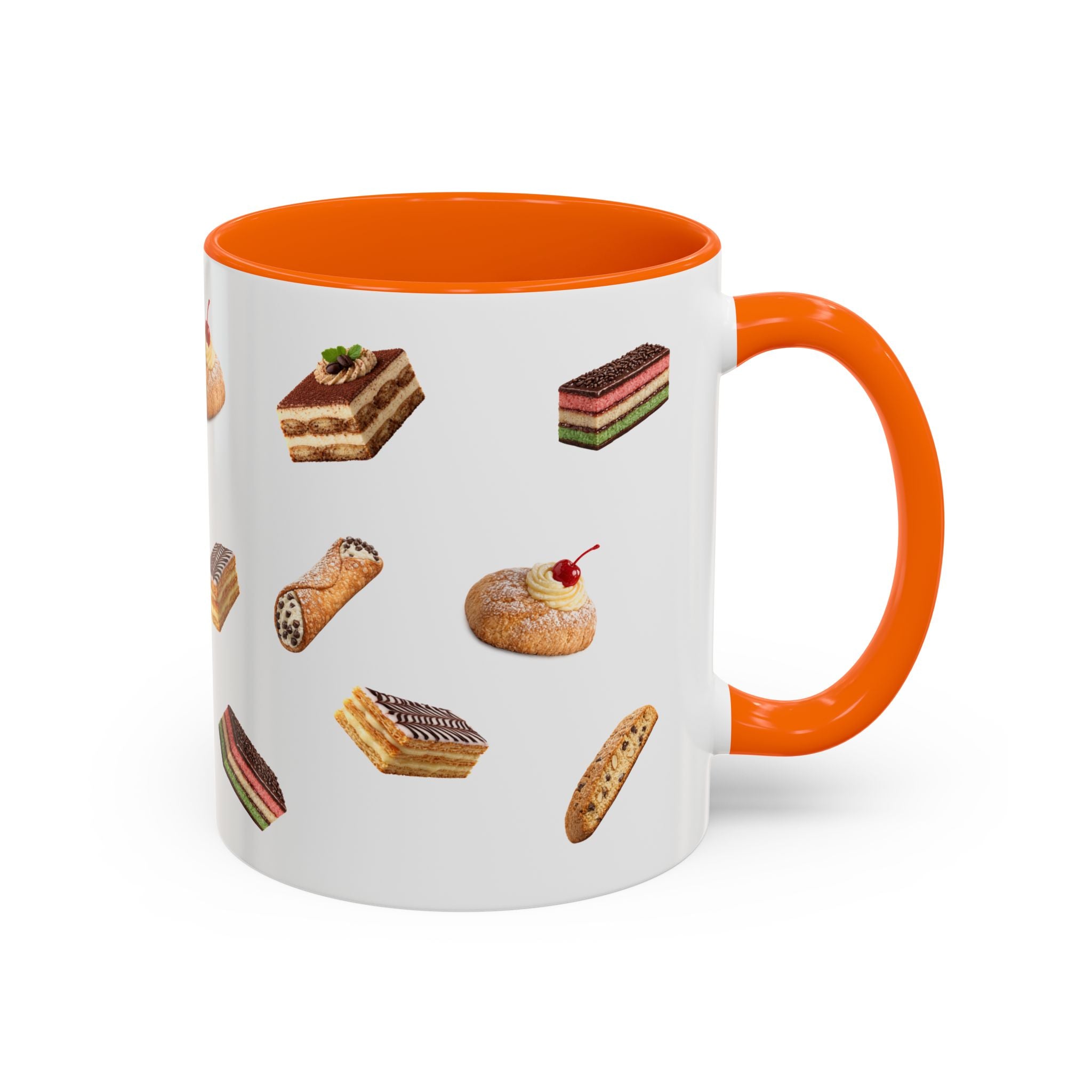 NYC Italian Bakery Pattern Accent Mug | Cannoli Rainbow Cookie Zeppoli Tiramisu Biscotti Napoleon 11oz Ceramic Coffee Cup