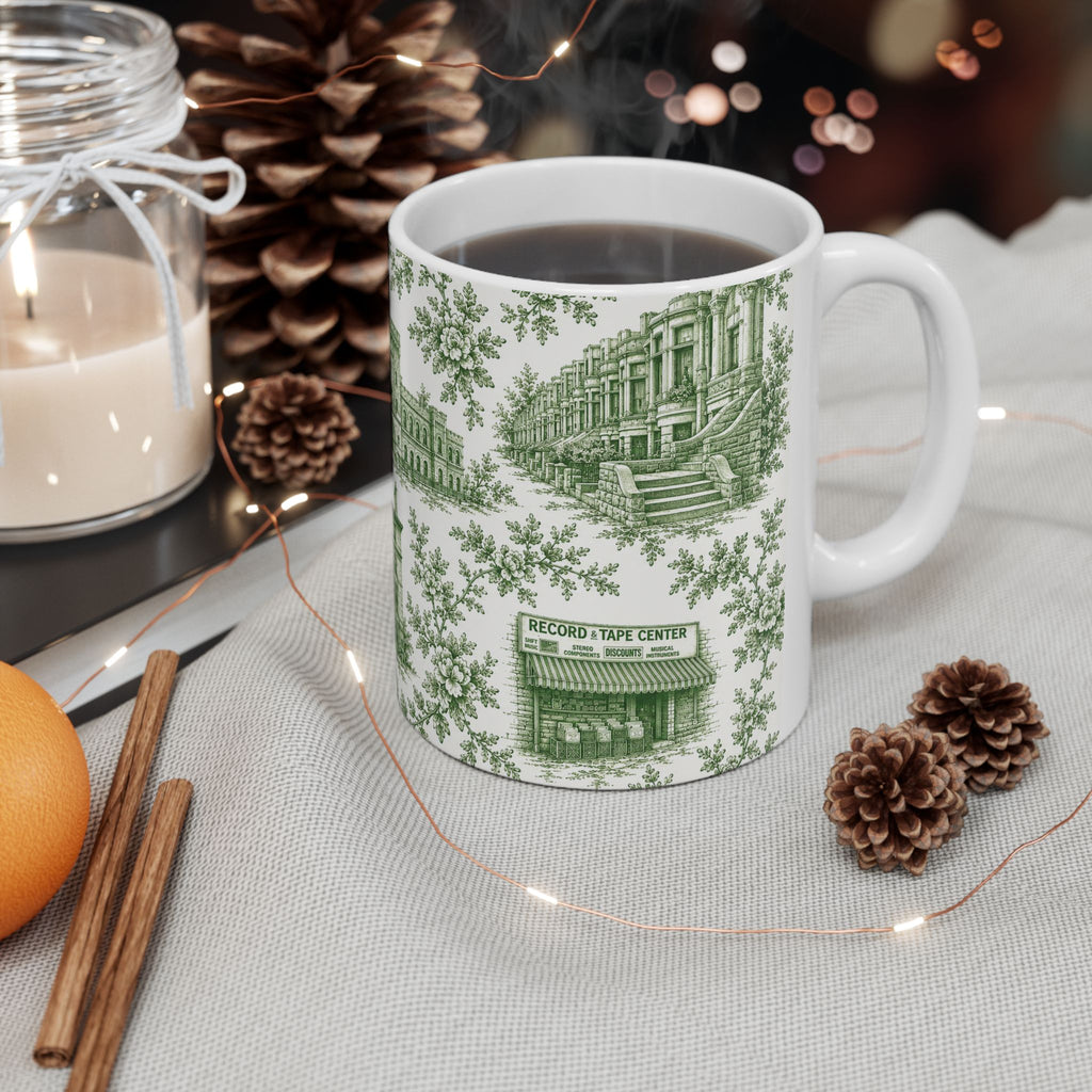 Park Slope Green Toile de Jouy Mug | NYC Chinoiserie Ceramic Coffee Cup