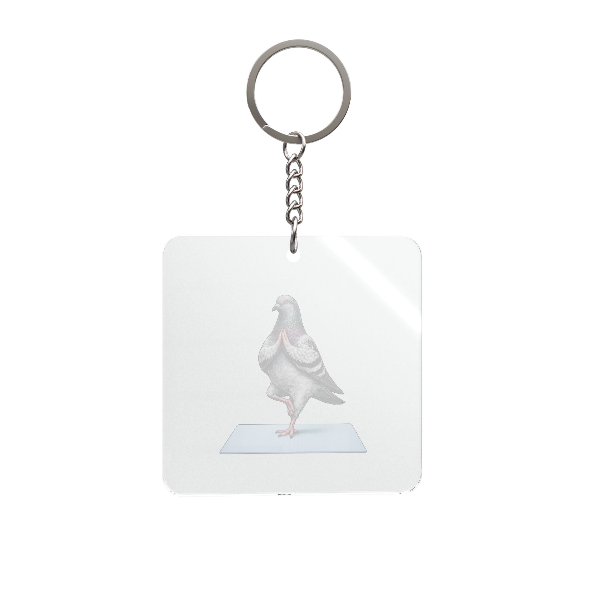 Customizable Central Park NYC Pigeon Square Keychain | Manhattan Yoga Tree Pose Bird Lovers Keyring Gift