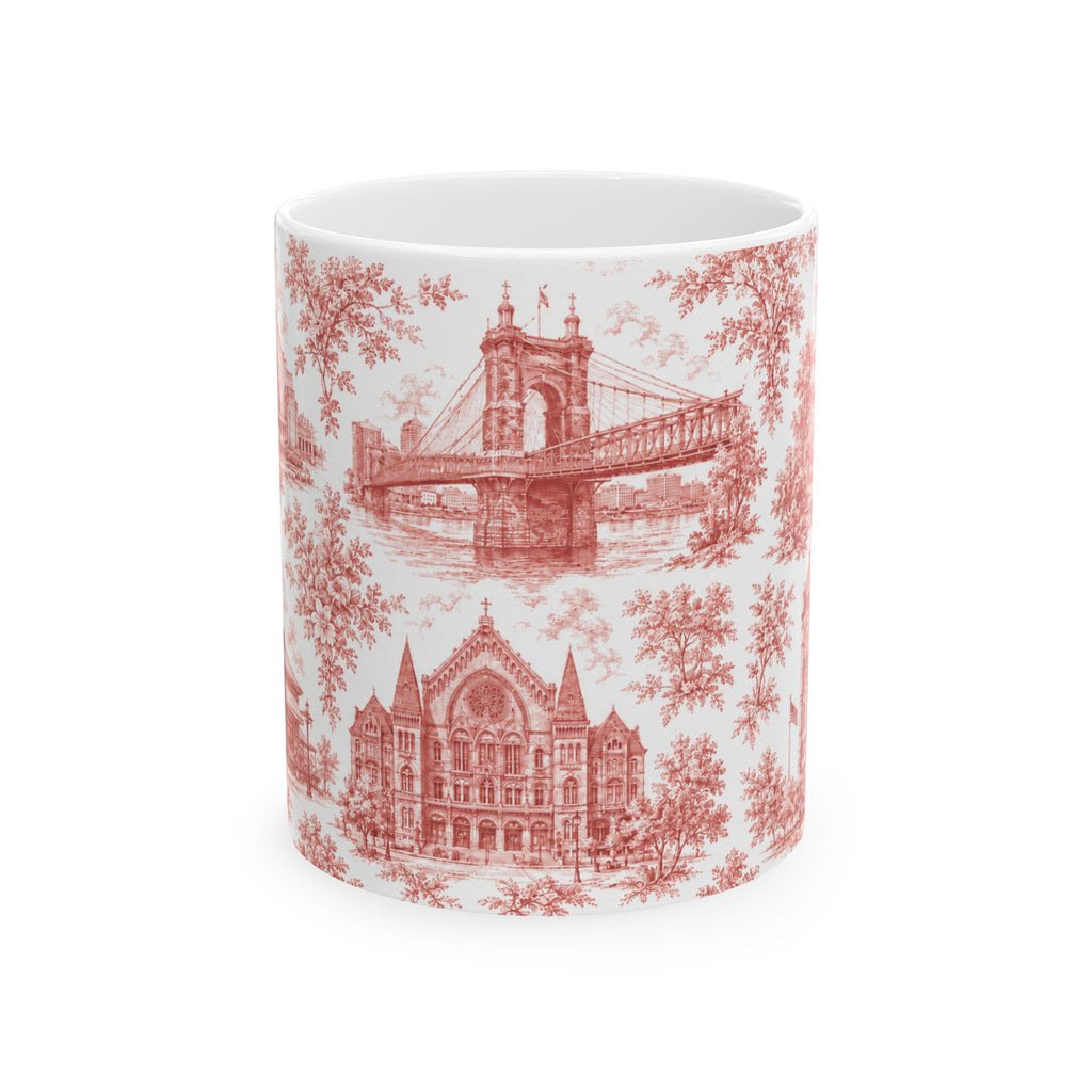 Cincinnati Red Toile de Jouy Ceramic Mug — Coffee Mug 11oz