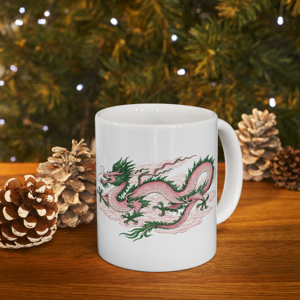 Chinatown NYC Pink Dragon Ceramic Mug — Chinese Mythology Coffee Cup 11oz