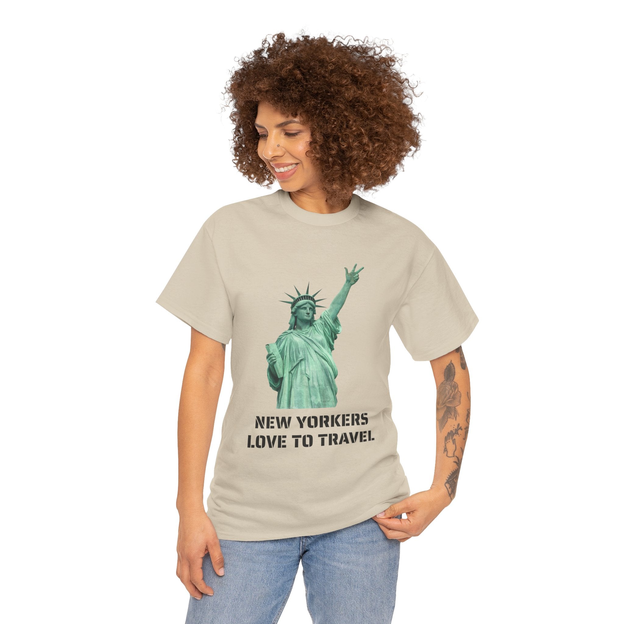 New Yorkers Love To Travel Statue of Liberty Three Points T-Shirt | NYC Jalen Brunson Basketball 3 Point Shot Tee