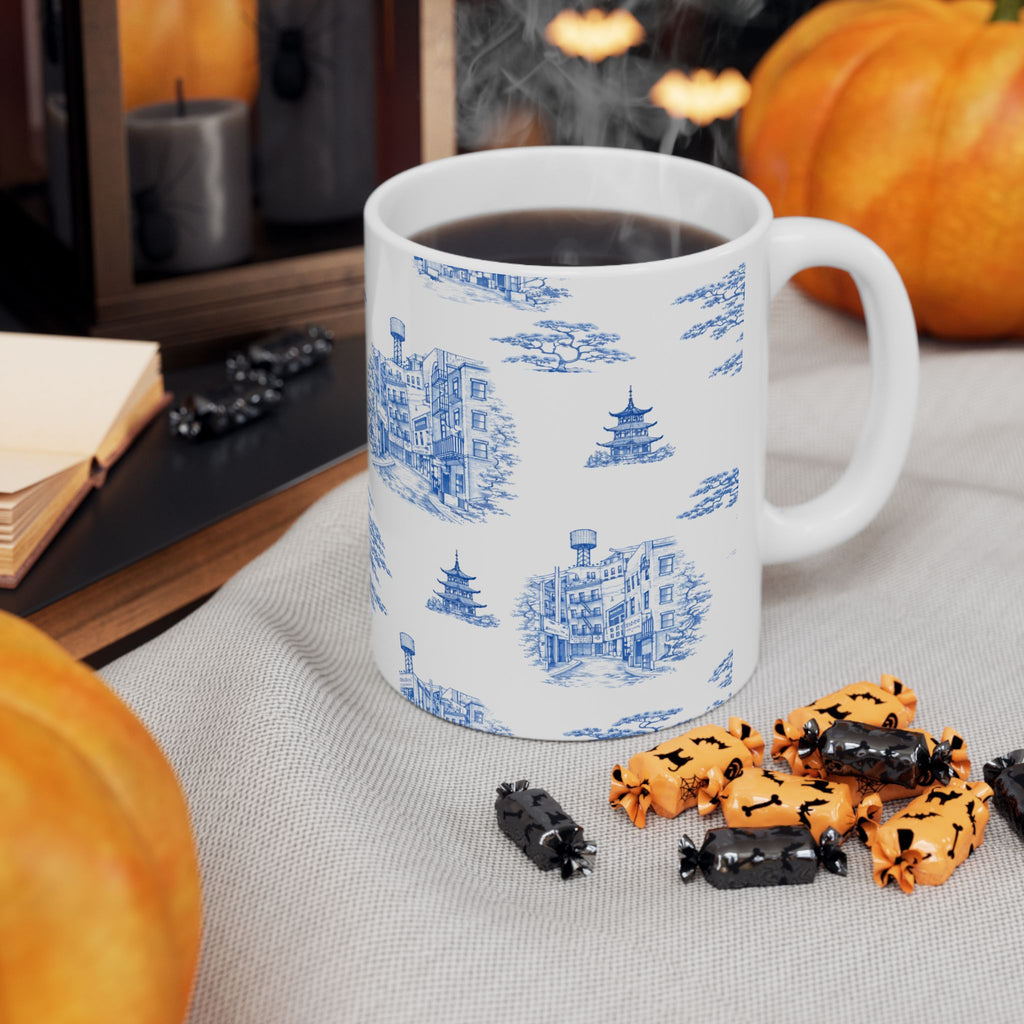Chinatown Doyers Street Blue Toile de Jouy Mug | New York City Chinoiserie Ceramic Mug 11oz