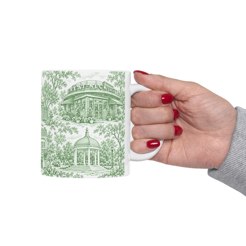 Great Neck Green Toile de Jouy 11oz Ceramic Mug