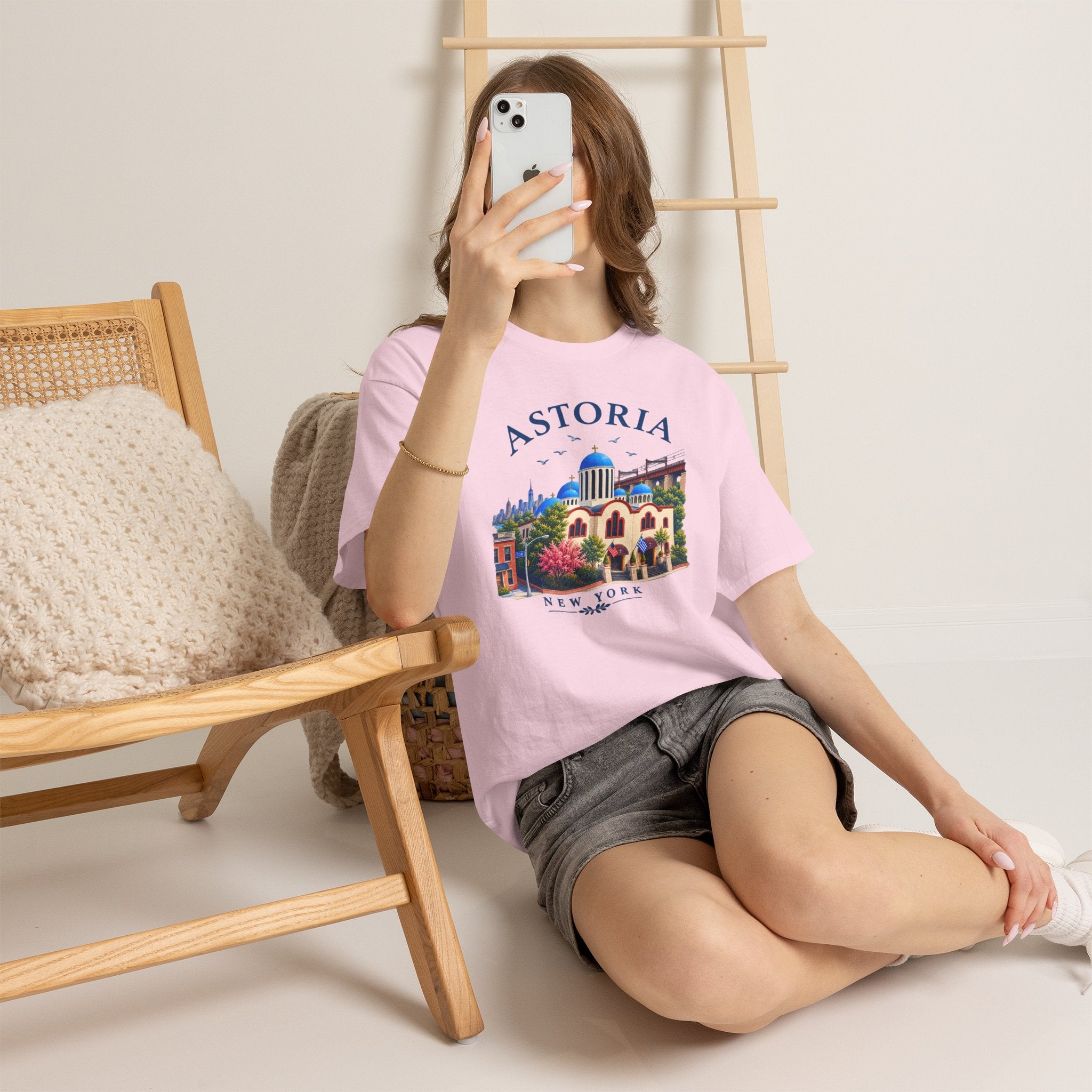 Astoria New York Travel T-Shirt   Santorini-inspired Queens Tee