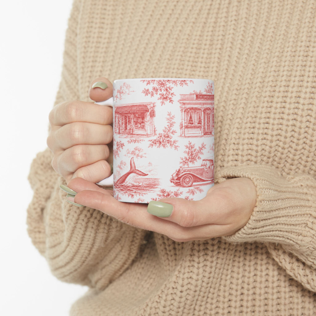 Sag Harbor Red Toile de Jouy Mug | Hamptons Chinoiserie Ceramic Coffee Cup