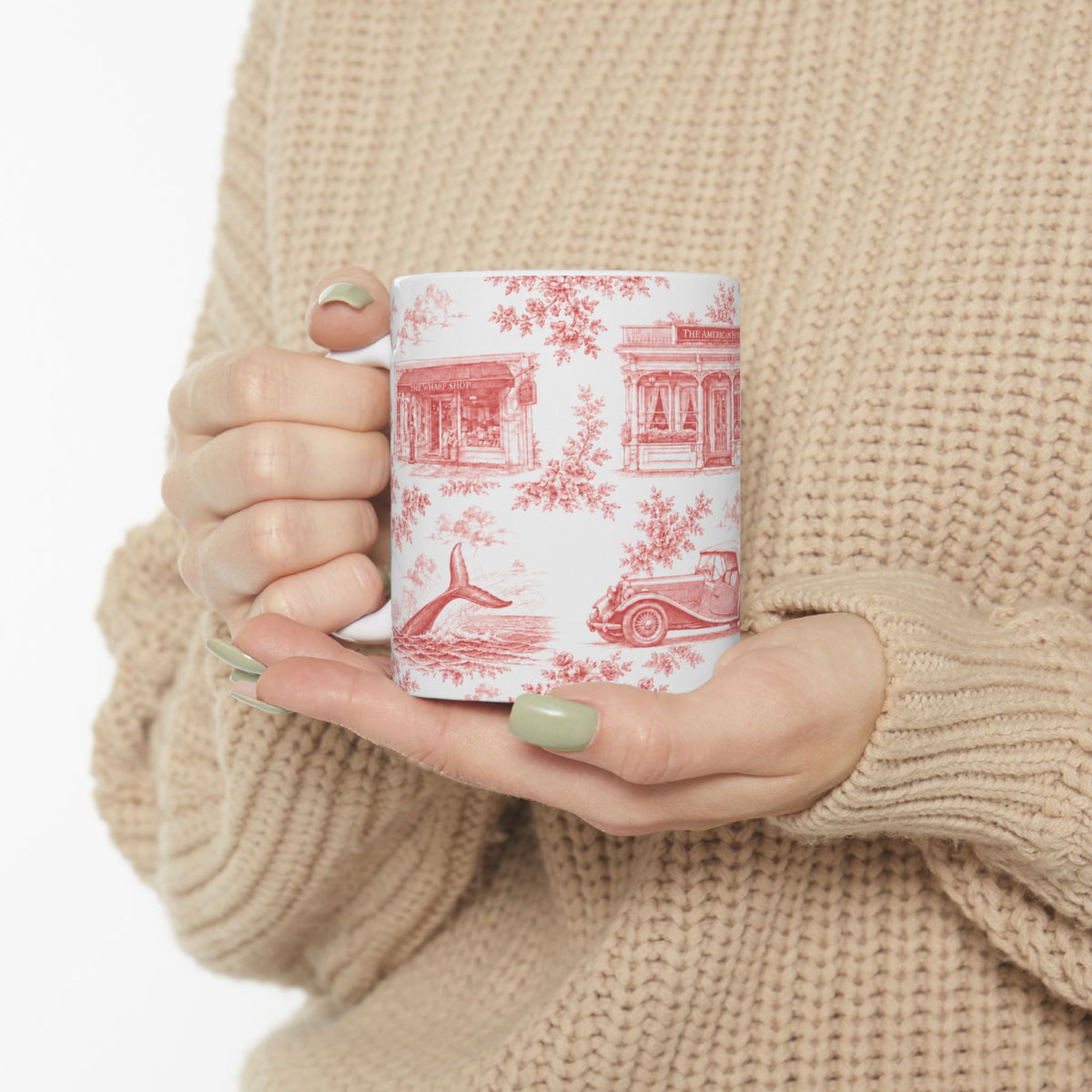 Sag Harbor Red Toile de Jouy Mug | Hamptons Chinoiserie Ceramic Coffee Cup