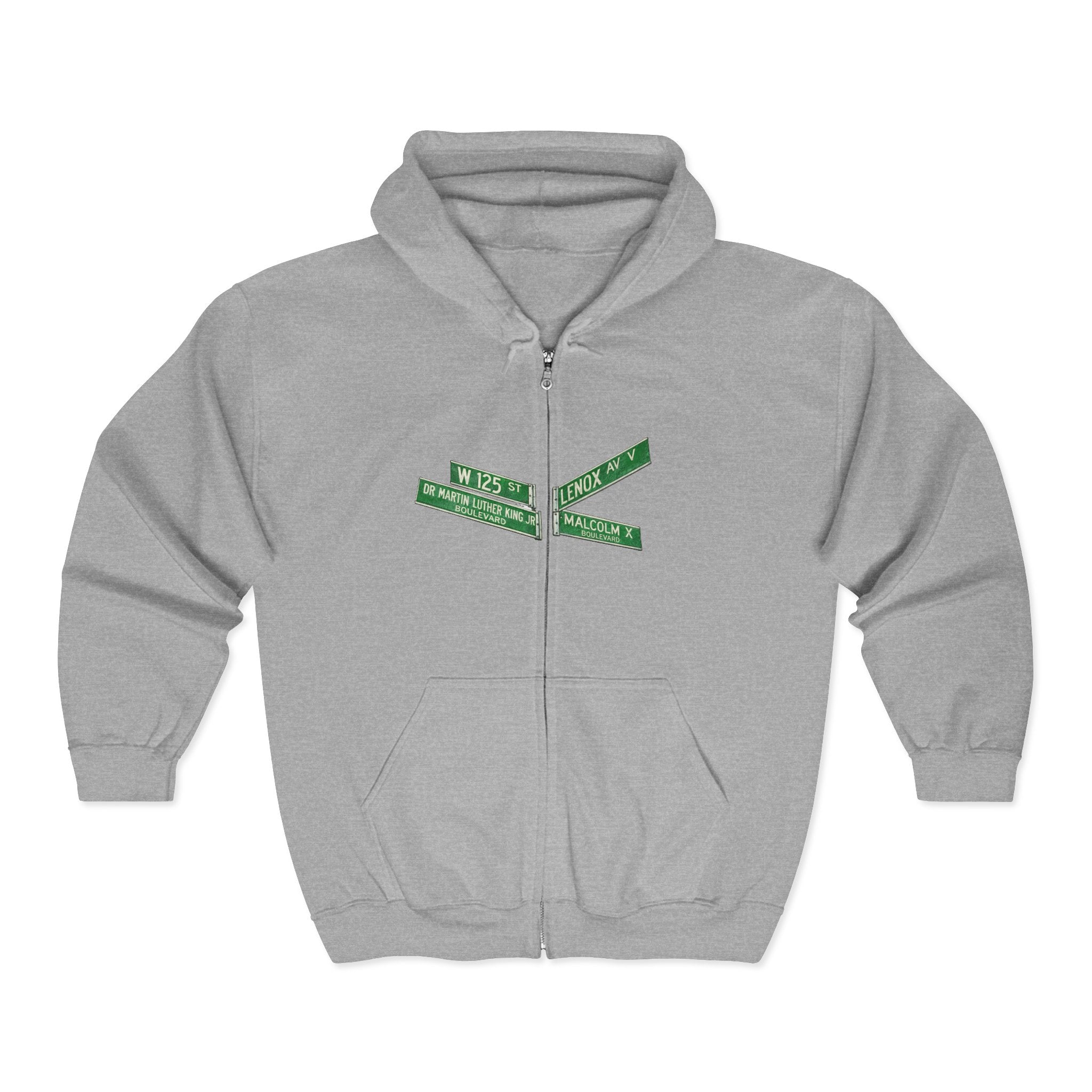 Harlem Street Sign Zip Up Hoodie   NYC Martin Luther King Malcolm X Hooded Sweatshirt