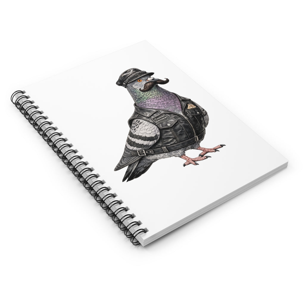 Customizable Chelsea NYC Pigeon Spiral Journal | LGBTQ Black Leather Biker Bird Lovers Notebook