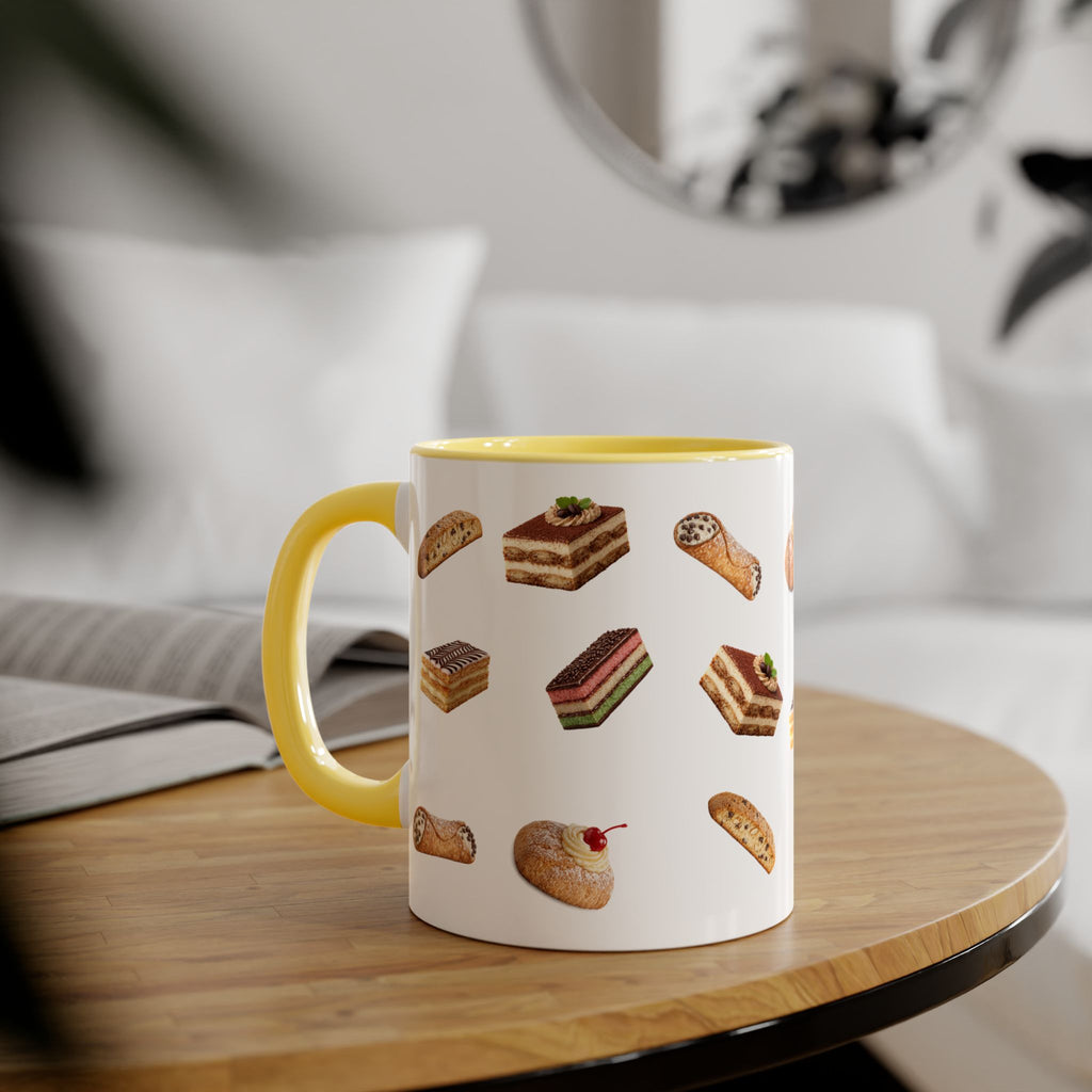 NYC Italian Bakery Pattern Mug | Cannoli Rainbow Cookie Zeppoli Tiramisu Biscotti Napoleon 11oz Ceramic Coffee Cup