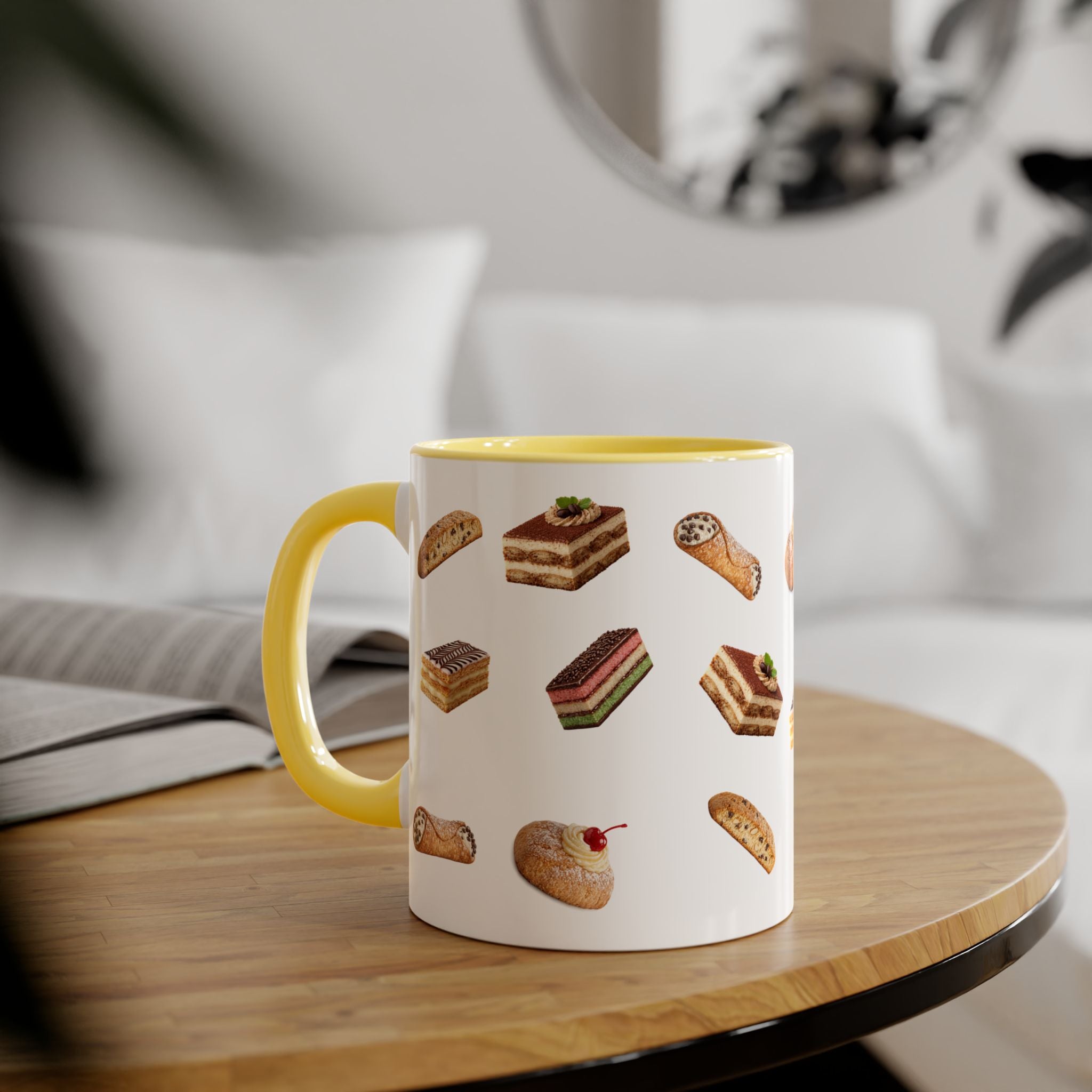 NYC Italian Bakery Pattern Mug | Cannoli Rainbow Cookie Zeppoli Tiramisu Biscotti Napoleon 11oz Ceramic Coffee Cup