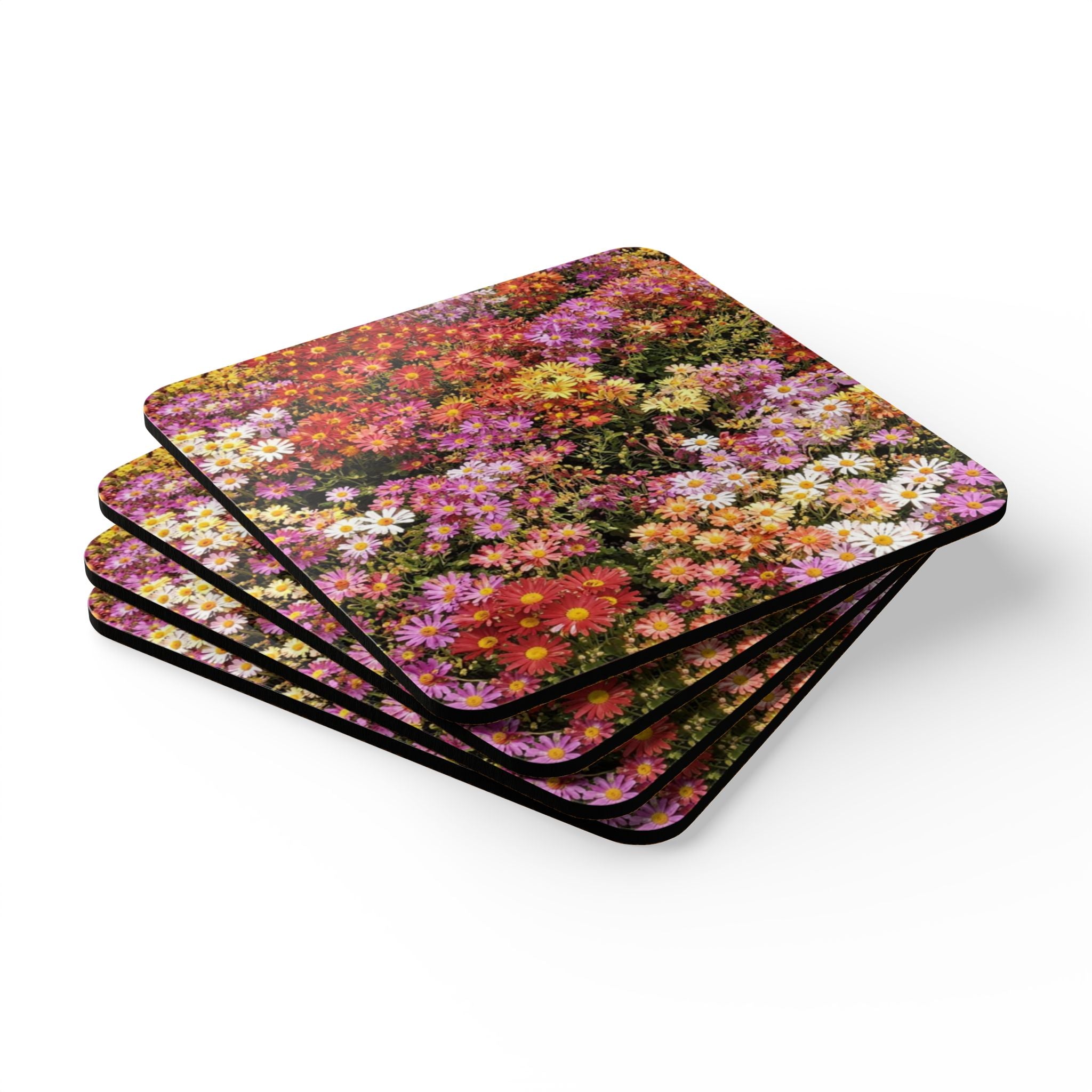 Central Park Korean Chrysanthemum Flowers Cork Back Coaster | Flower Pattern Set of 4
