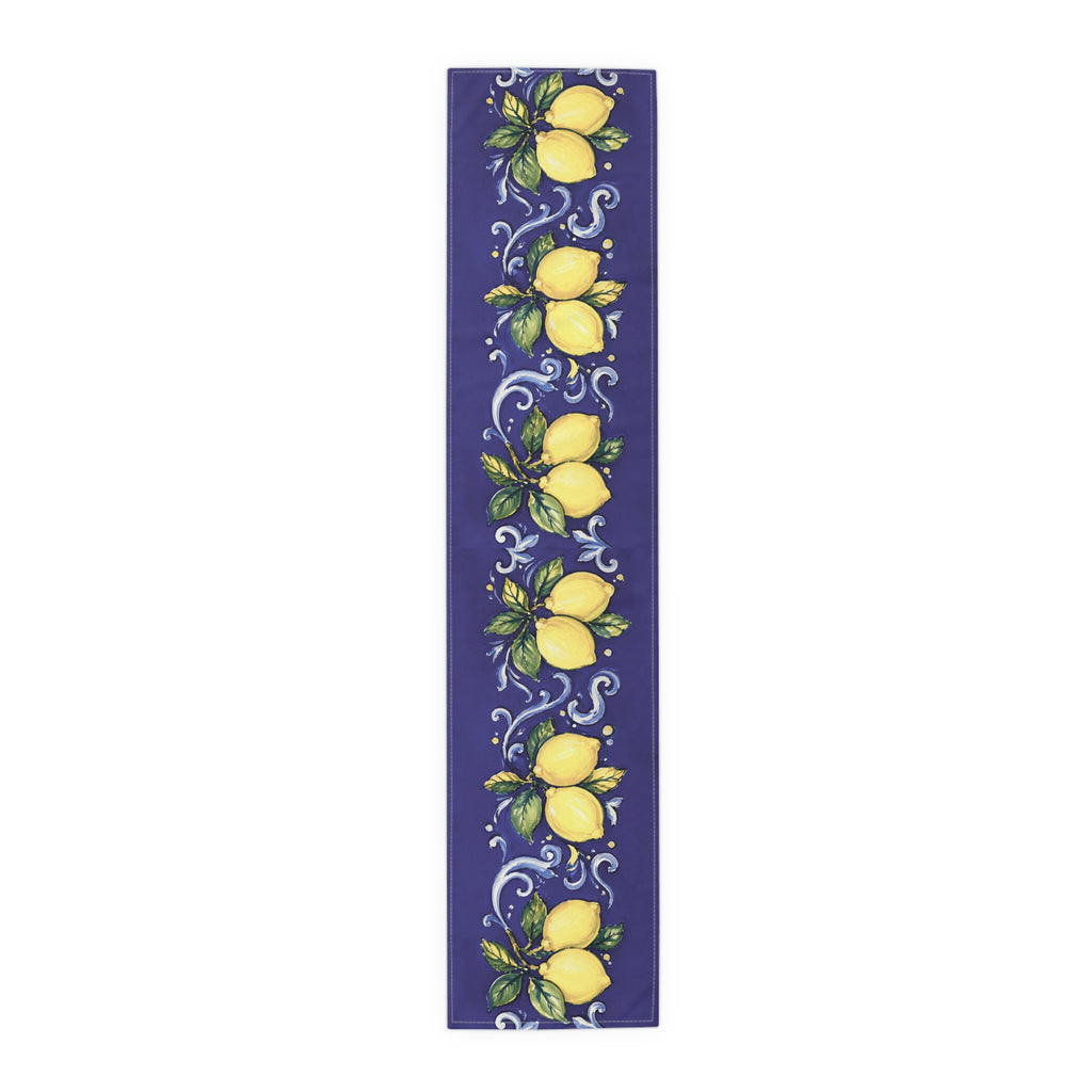 Little Italy Amalfi Blue with Lemon Table Runner – Mediterranean Blue & Yellow Dining Decor