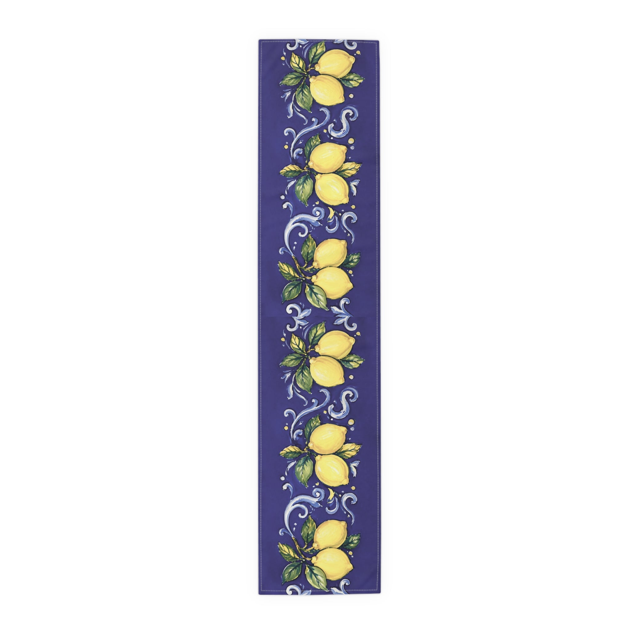 Little Italy Amalfi Blue with Lemon Table Runner – Mediterranean Blue & Yellow Dining Decor