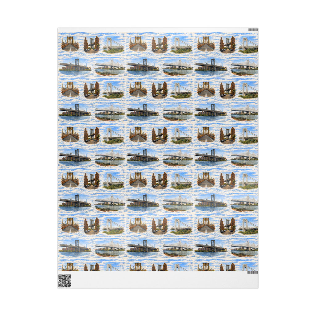 The Bridges of New York County Sky Toile NYC Gift Wrapping Paper | New York City Brooklyn Bridge DUMBO Manhattan Toile Pattern Roll