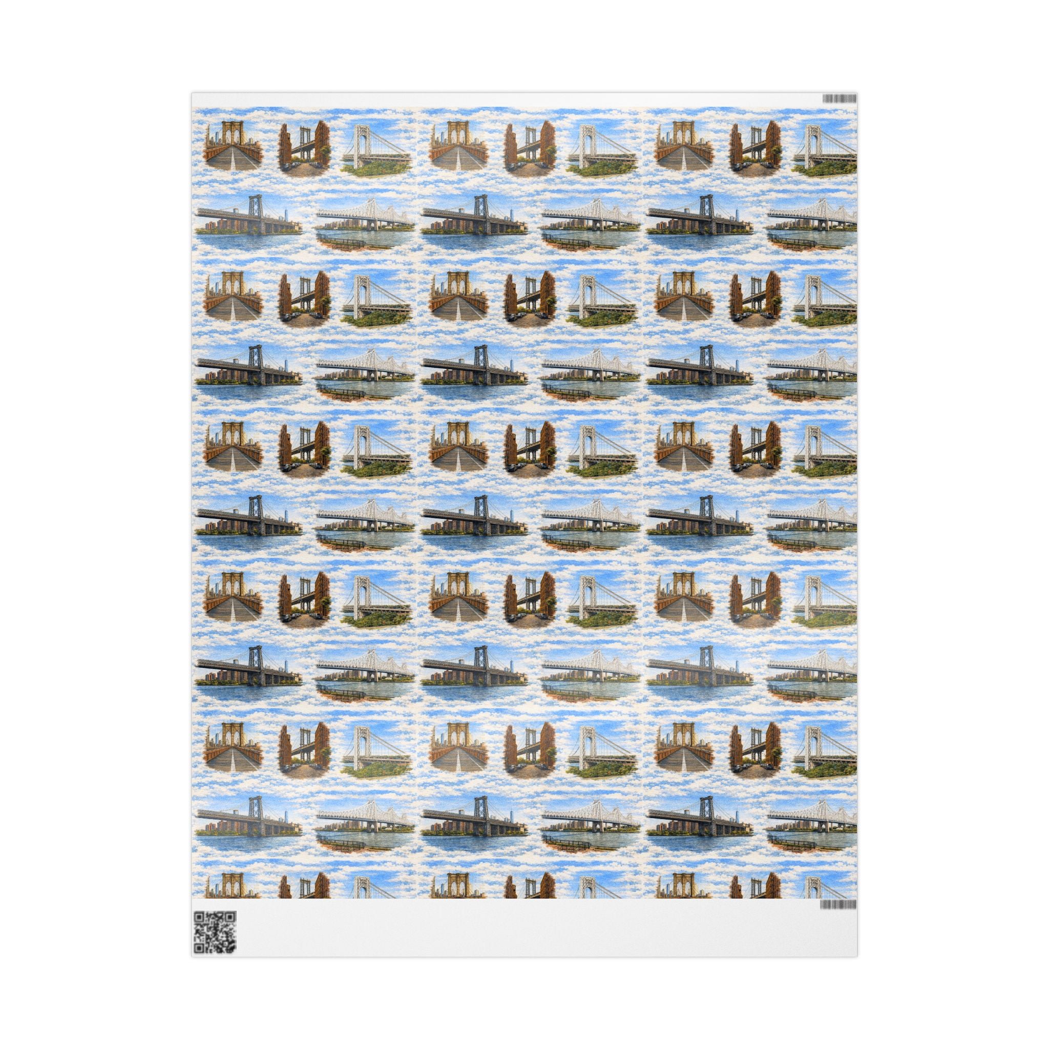 The Bridges of New York County Sky Toile NYC Gift Wrapping Paper | New York City Brooklyn Bridge DUMBO Manhattan Toile Pattern Roll