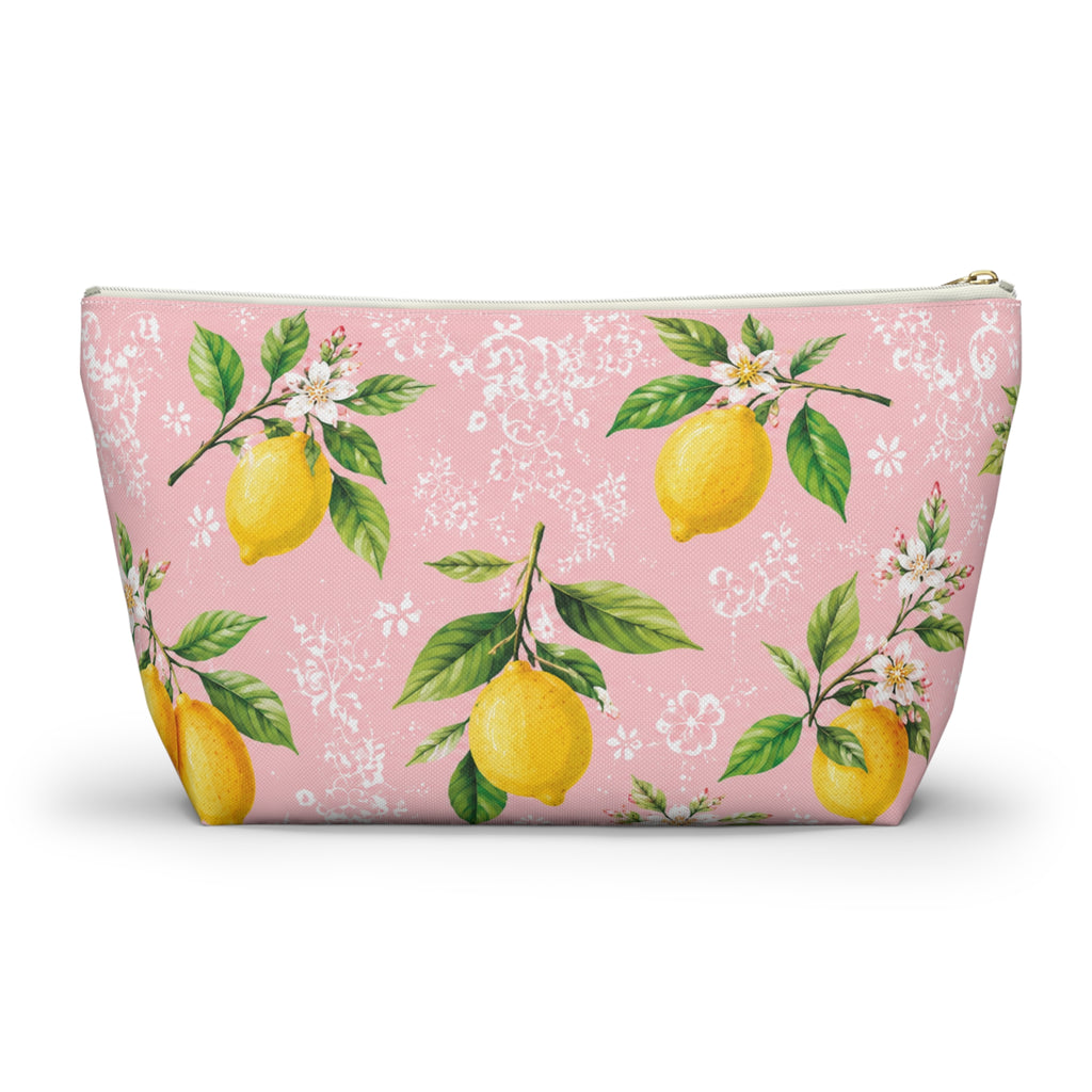 Little Italy Amalfi Pink and White with Lemon Makeup Pouch —  T-Bottom Travel Bag