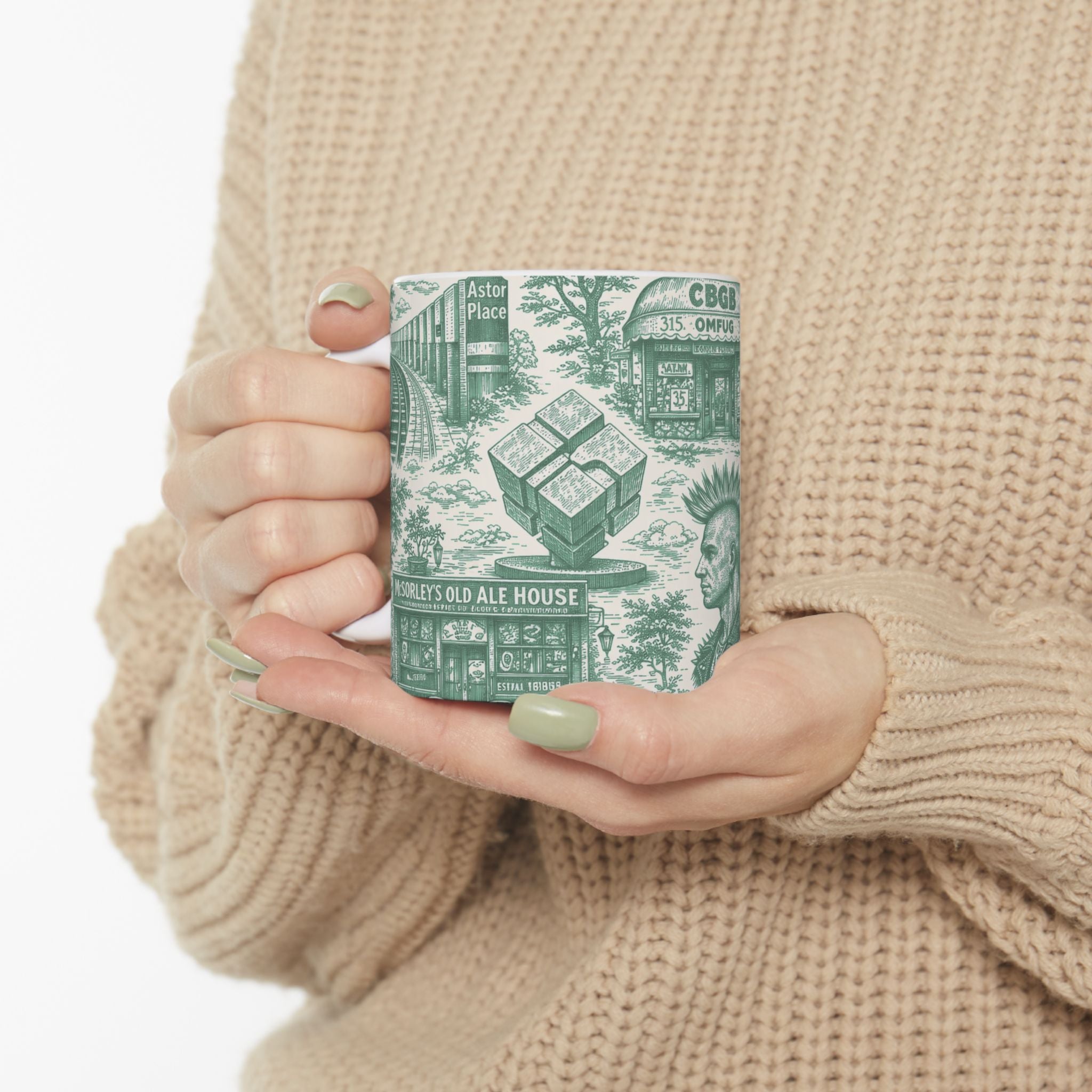 East Village Green Toile de Jouy Mug | NYC Chinoiserie Ceramic Mug