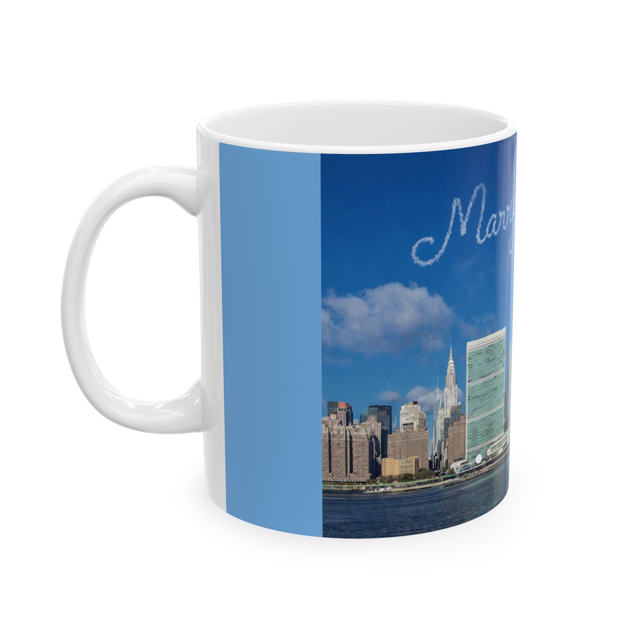 Marry Me Skywriting Marriage Proposal Mug | Romantic NYC Manhattan Skyline Proposal
