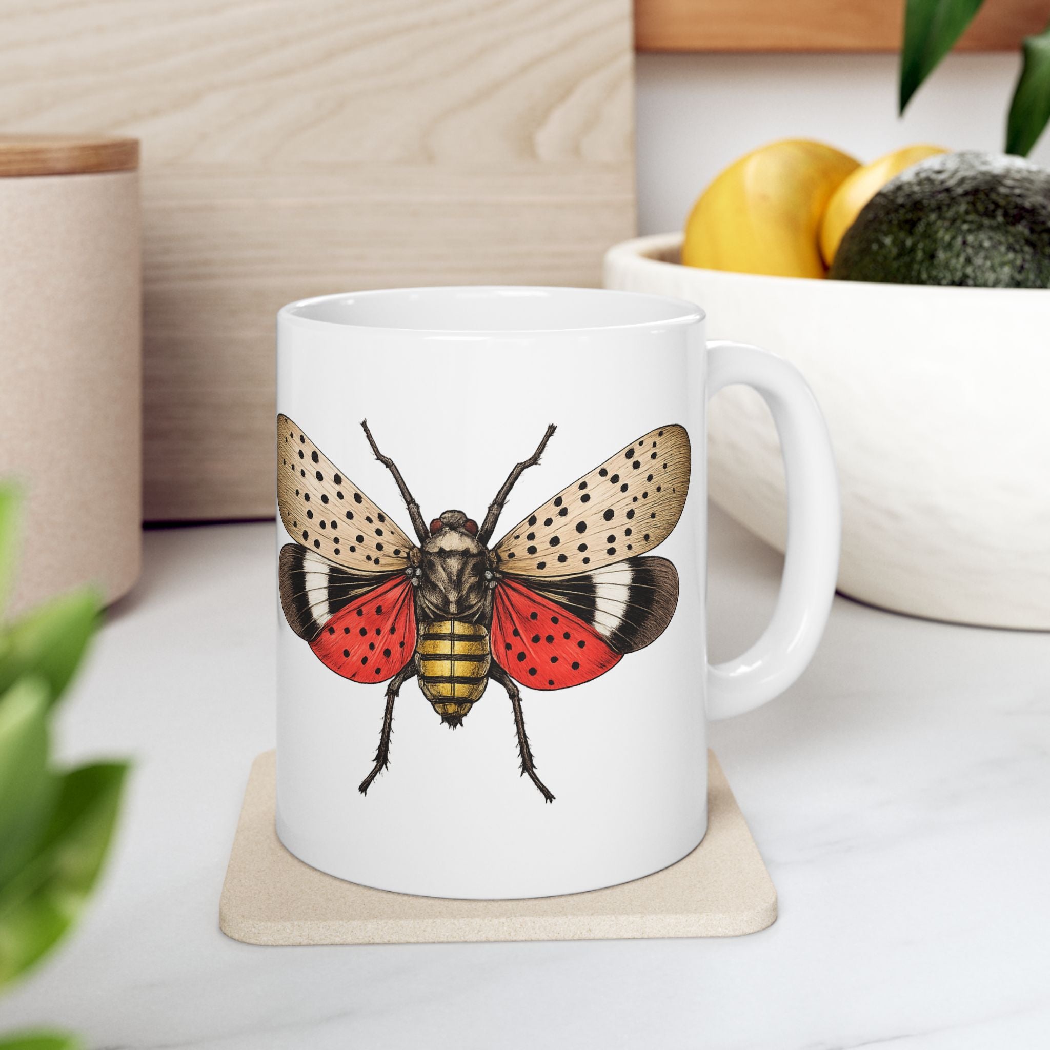 NYC Spotted Lanternfly Ceramic Mug – New York Summer Insect Illustration 11oz