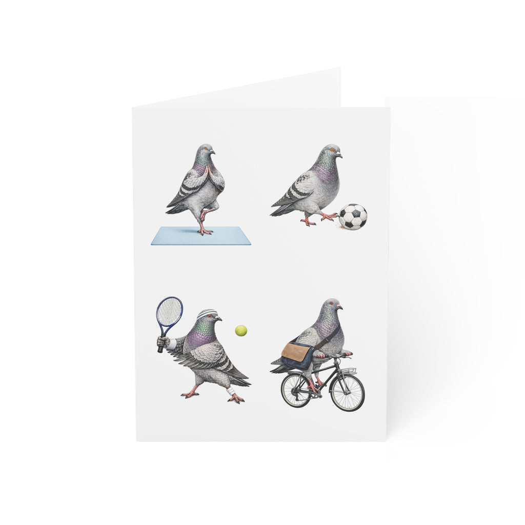 Get Well Soon NYC Pigeon Greeting Cards | Active Lifestyle Well Wishes Bird Lover Card Soccer Tennis Cycling Yoga Card Pack