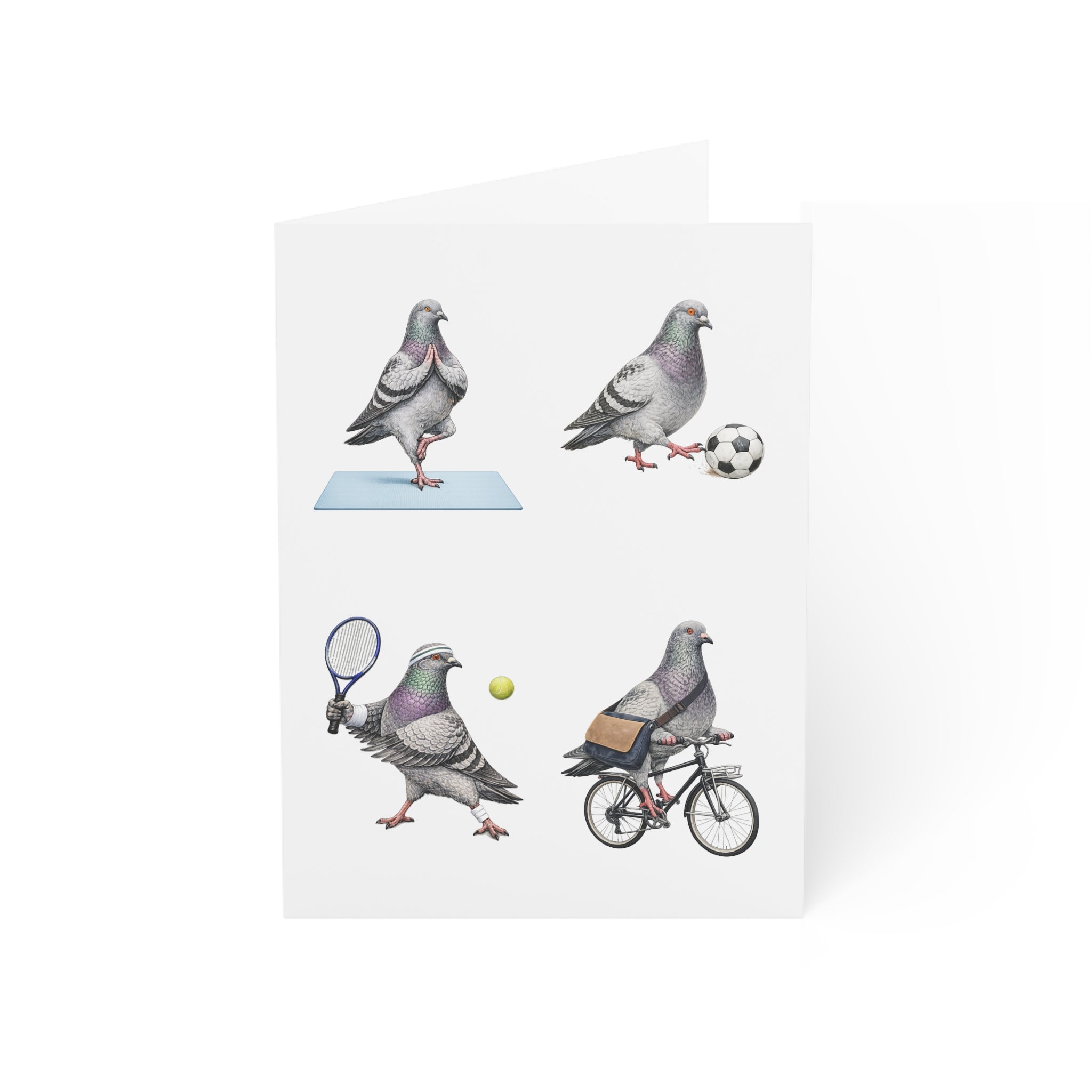 Get Well Soon NYC Pigeon Greeting Cards | Active Lifestyle Well Wishes Bird Lover Card Soccer Tennis Cycling Yoga Card Pack