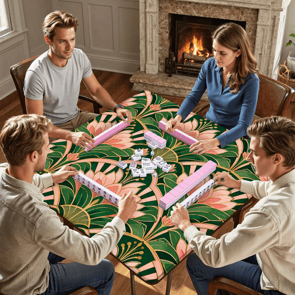 Art Deco Pink and Green Mahjong Mat 31.5"x31.5" (Ship Folded)