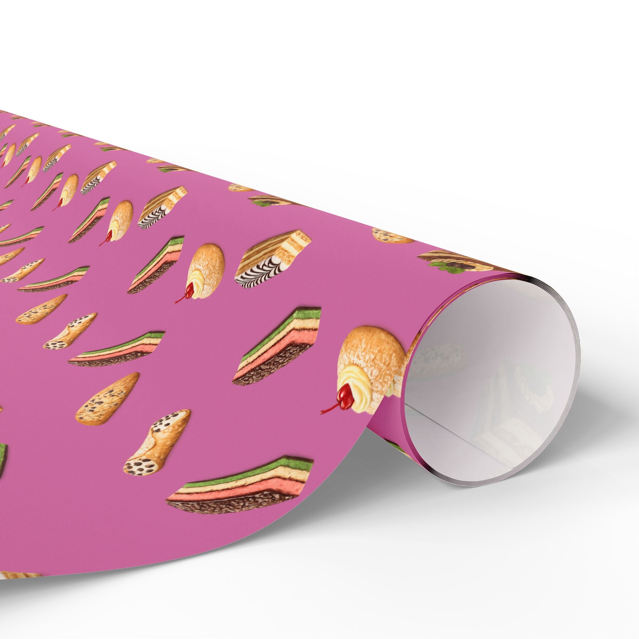 Italian Bakery Pastry Pattern Gift Wrap Paper | Pink Bakery Pastries Wrapping Paper Roll