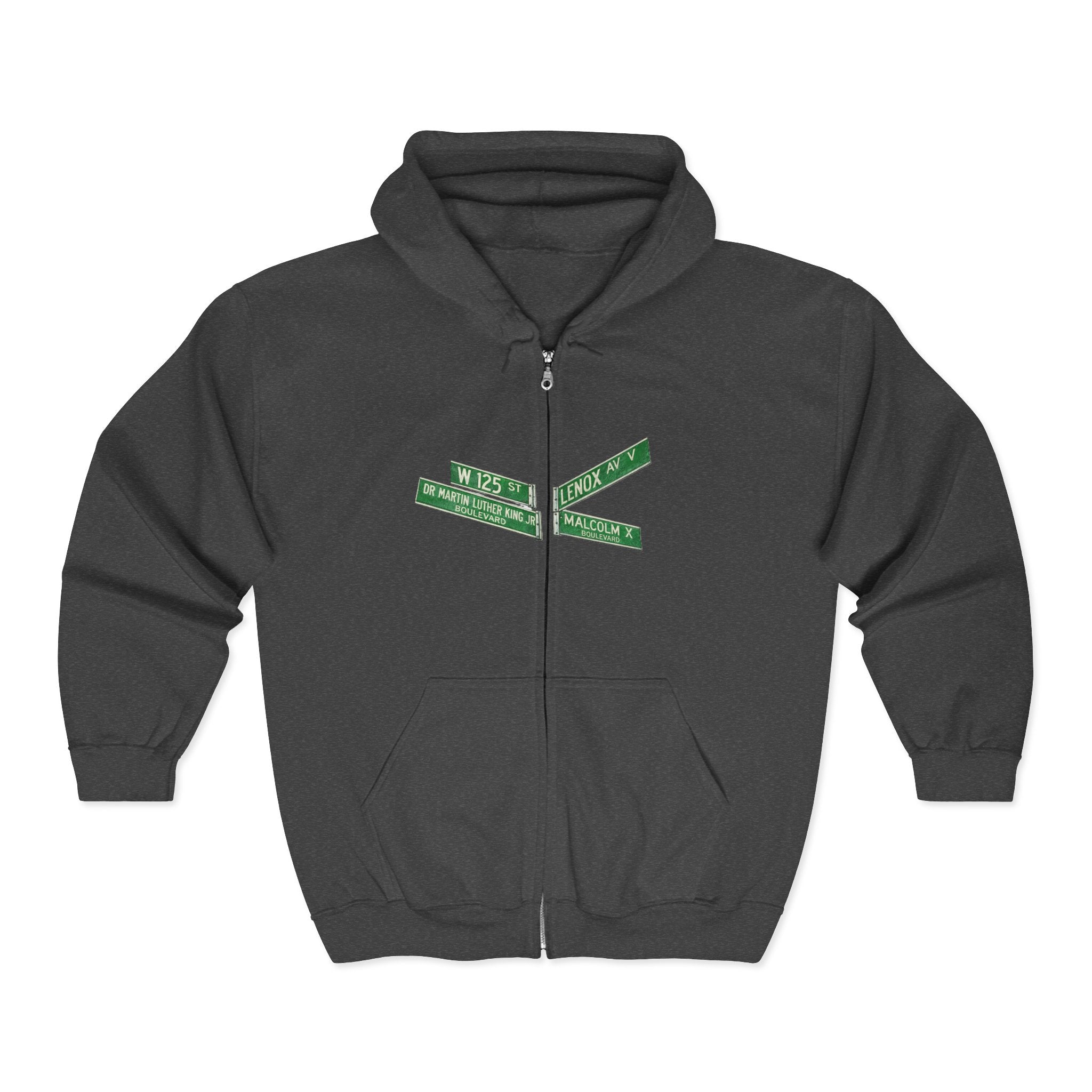 Harlem Street Sign Zip Up Hoodie   NYC Martin Luther King Malcolm X Hooded Sweatshirt