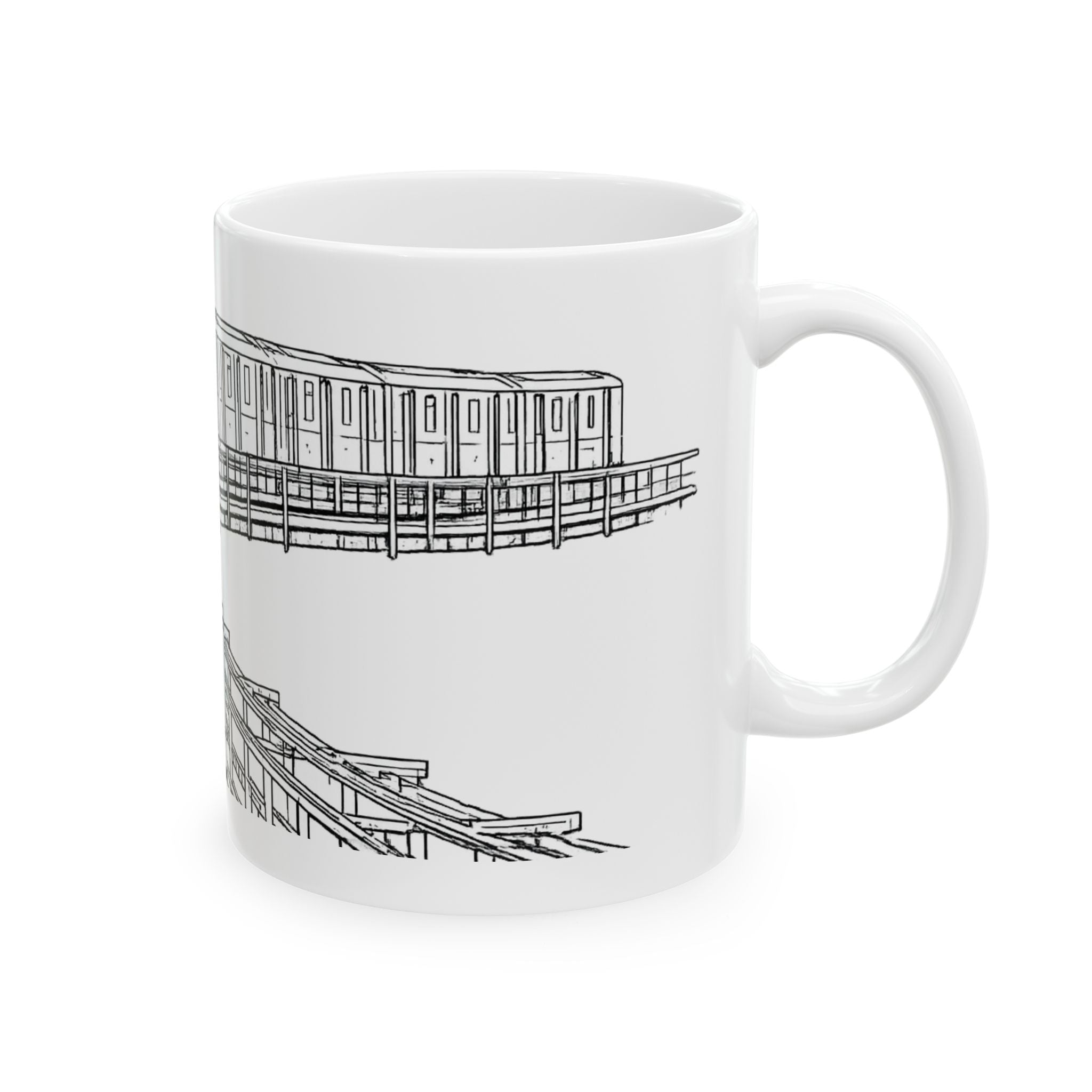 Elevated Subway Train Mug | NYC Urban Transit Sketch Coffee Mug
