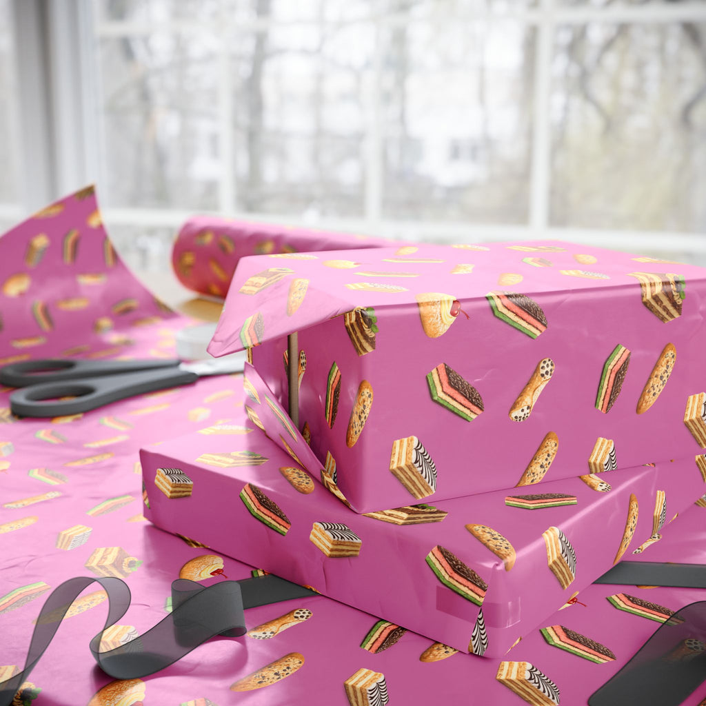 Italian Bakery Pastry Pattern Gift Wrap Paper | Pink Bakery Pastries Wrapping Paper Roll
