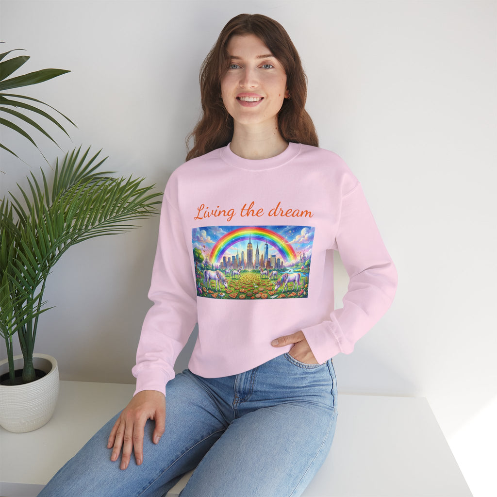 Sudadera NYC Living the Dream Nueva York Es un Cuento de Hadas con Arcoíris y Unicornios