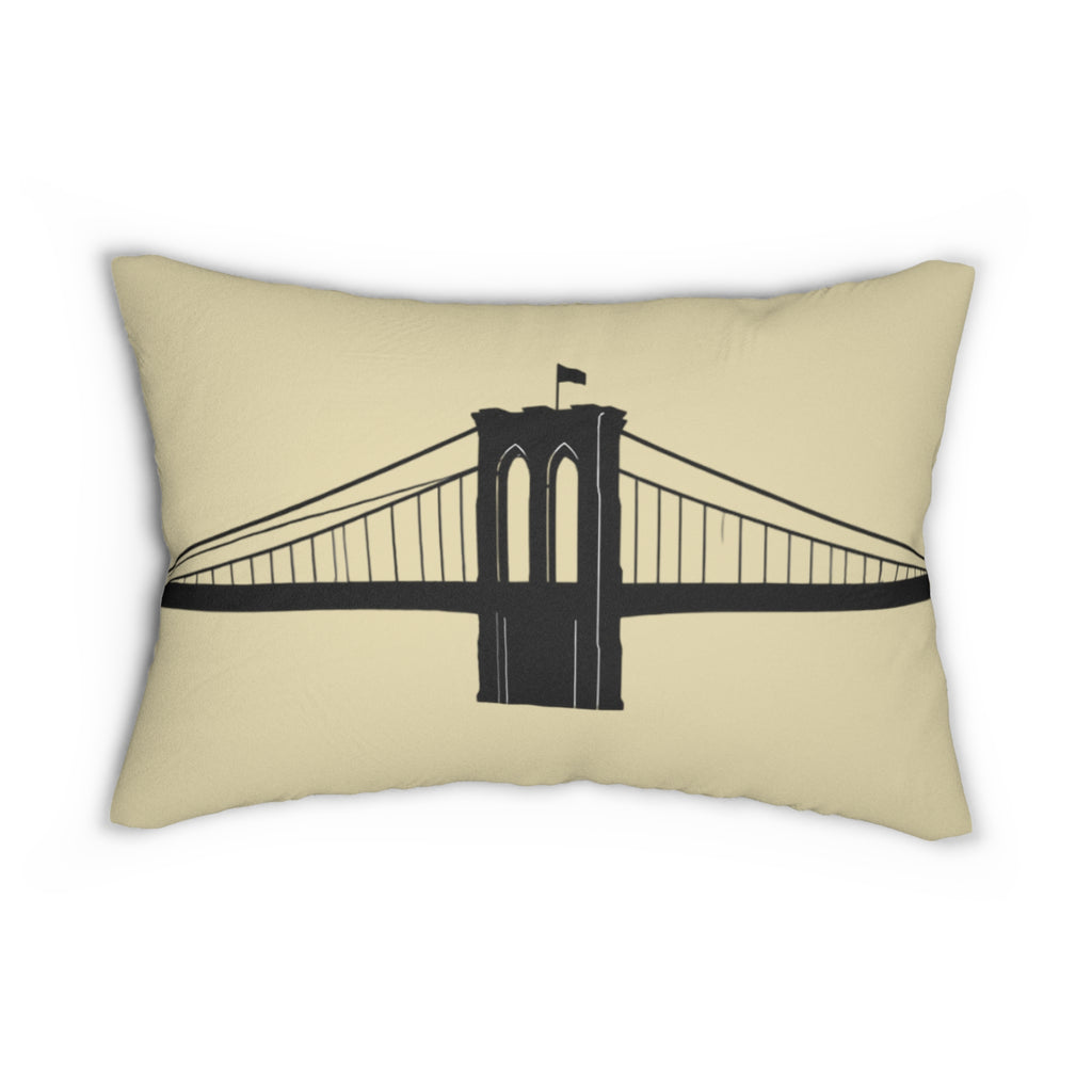 Brooklyn Bridge Silhouette Lumbar Pillow — Neutral Cityscape Decorative Pillow